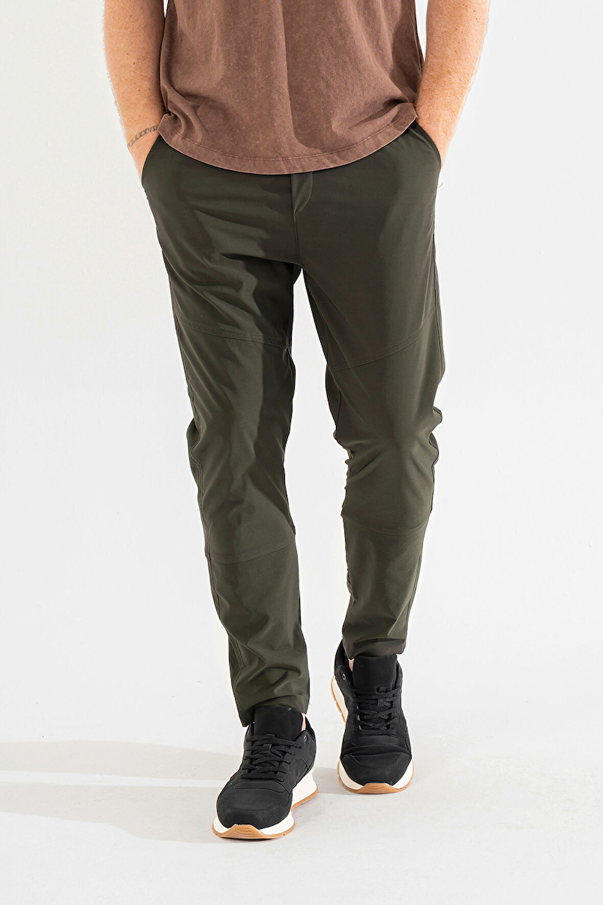 Erkek Haki Yandan Cepli Beli Lastikli Bağcıklı Bilek Paça Slimfit Dar Kesim Jogger Pantolon