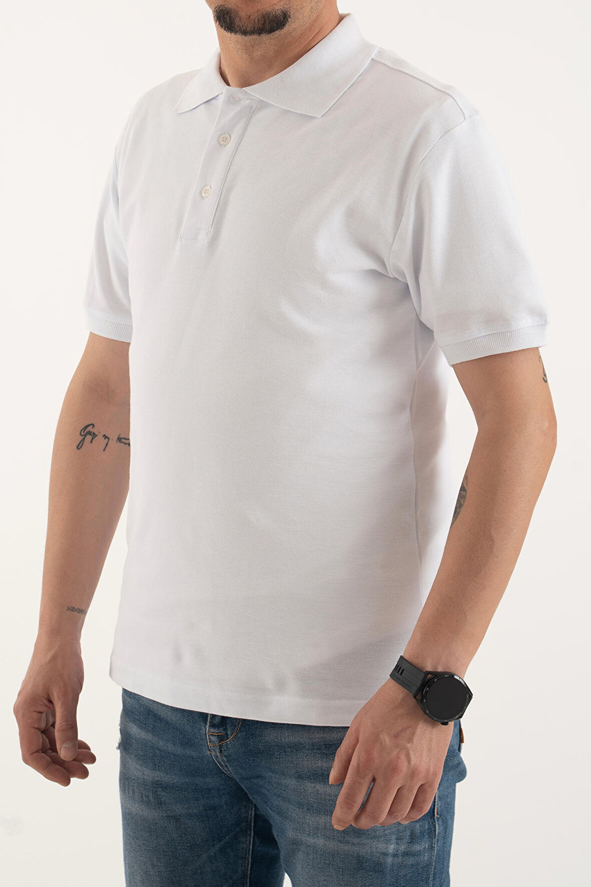 Souris Erkek Beyaz Slim Dar Kesim Basic %100 Pamuk Polo Yaka T-Shirt