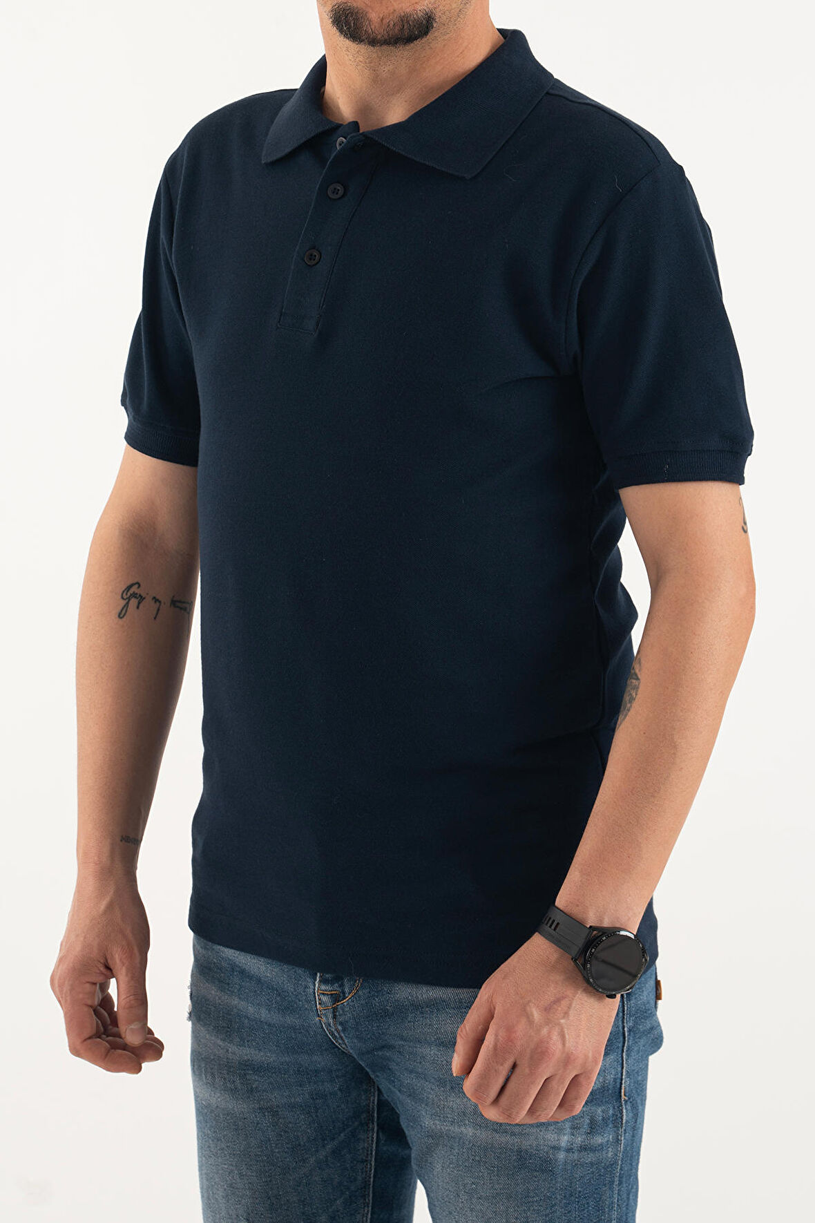 Souris Erkek Lacivert Slim Dar Kesim Basic %100 Pamuk Polo Yaka T-Shirt