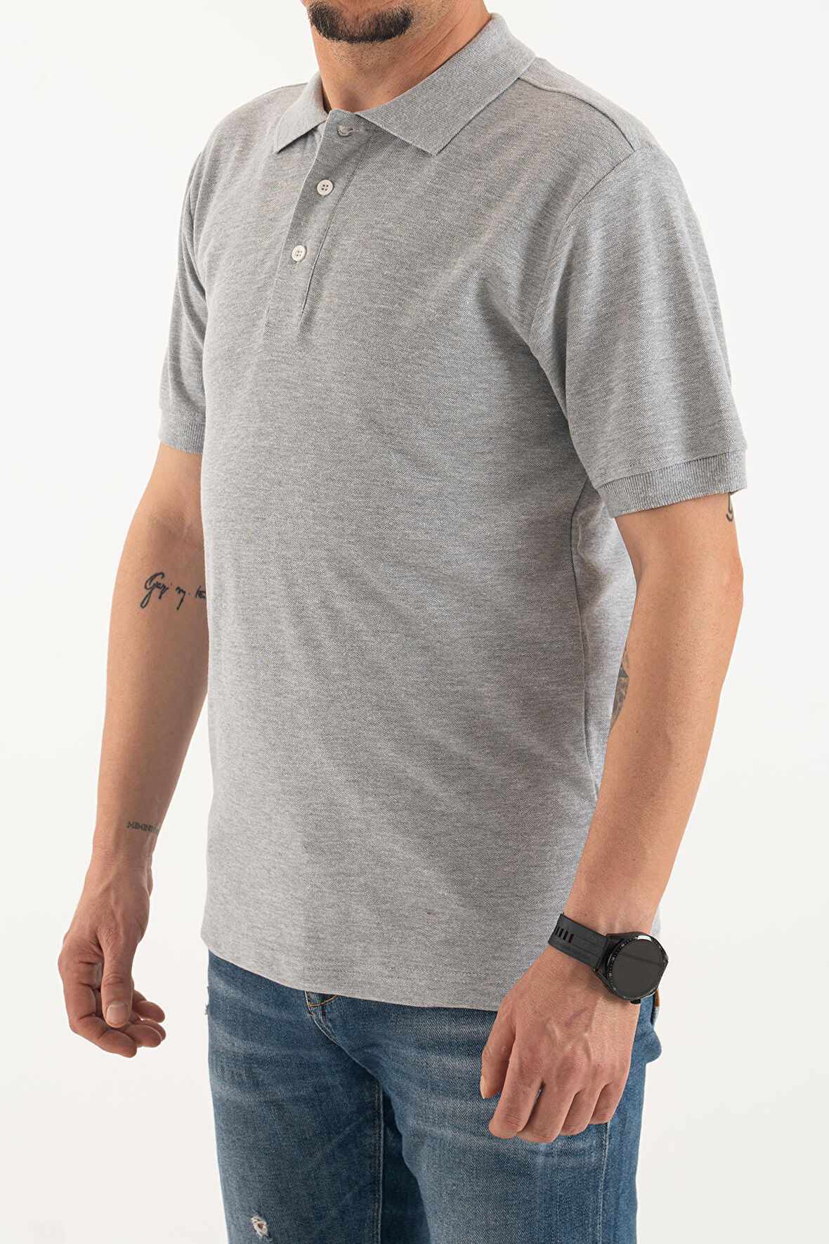Souris Erkek Gri Slim Dar Kesim Basic %100 Pamuk Polo Yaka T-Shirt