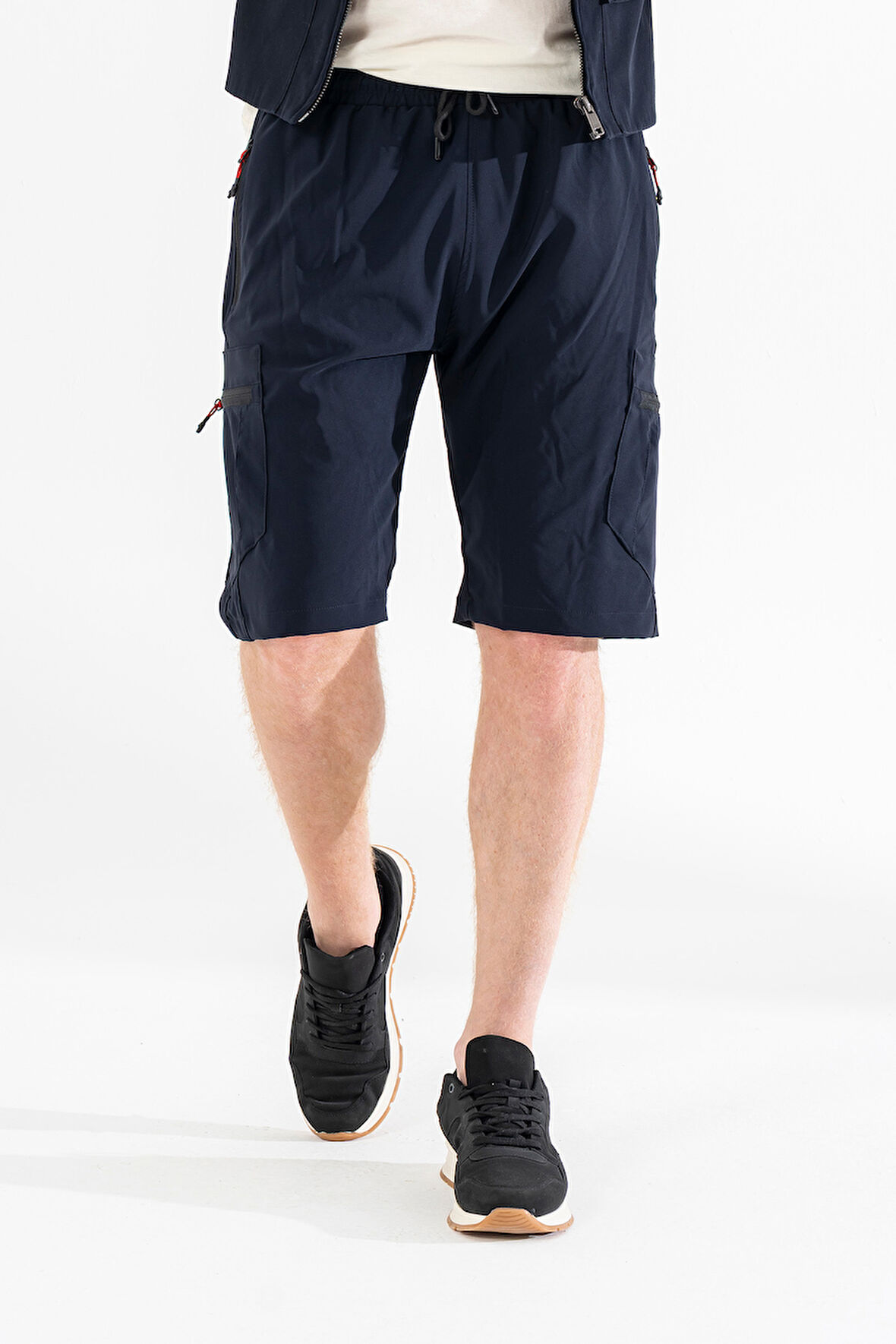 Erkek Lacivert Nefes Alan Likralı Kumaş 5 Cepli Outdoor Kargo Kapri Şort