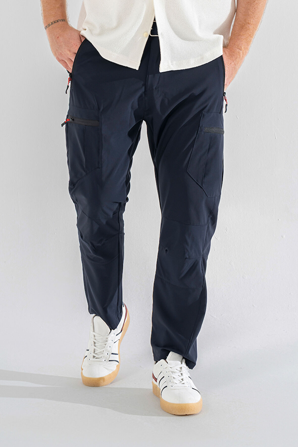 Erkek Lacivert Likralı İnce Kumaş 6 Cepli Outdoor Taktik Kargo Pantolon