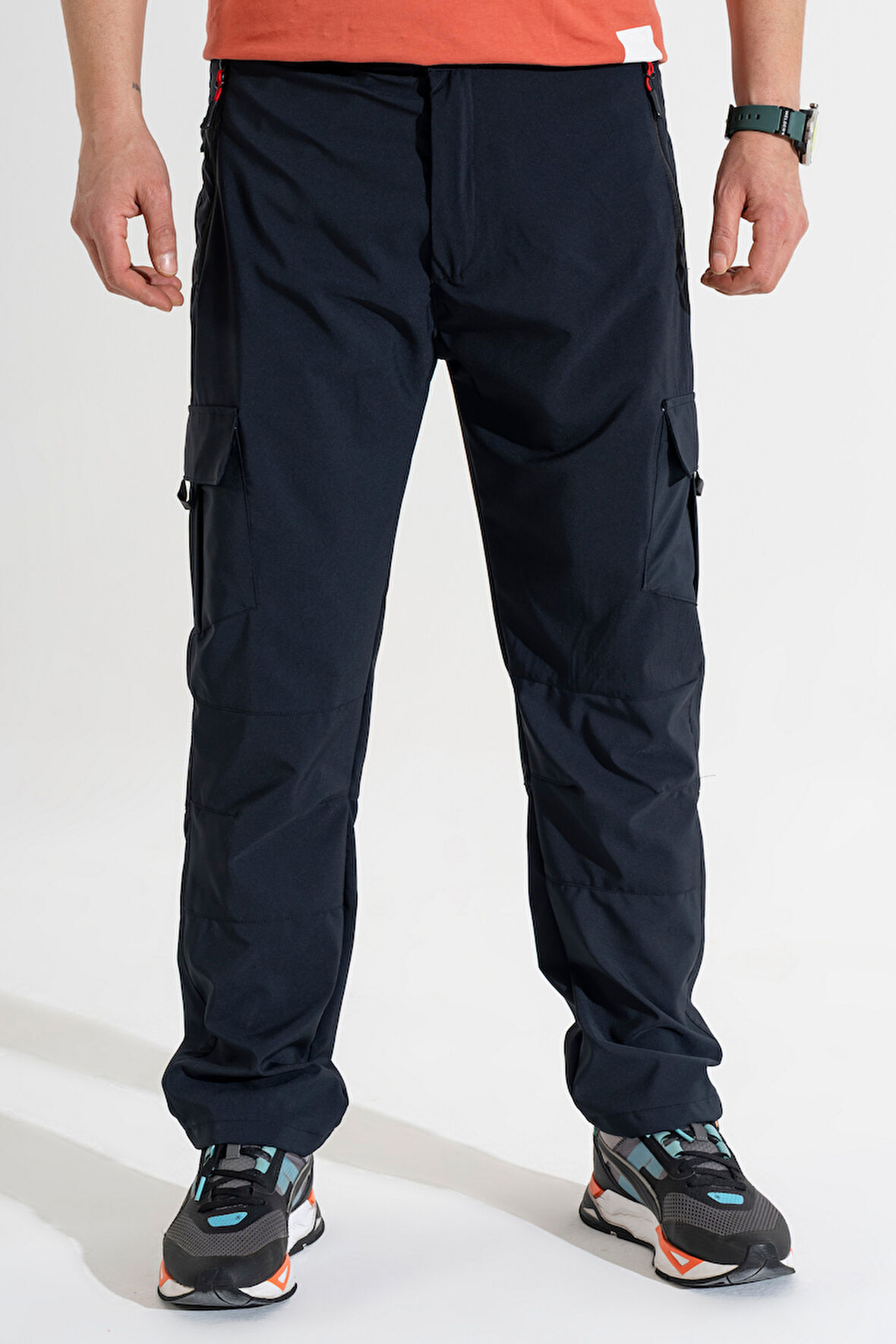 Erkek Lacivert Standart Kesim 5 Cepli Nefes Alan Likralı Outdoor Kargo Pantolon