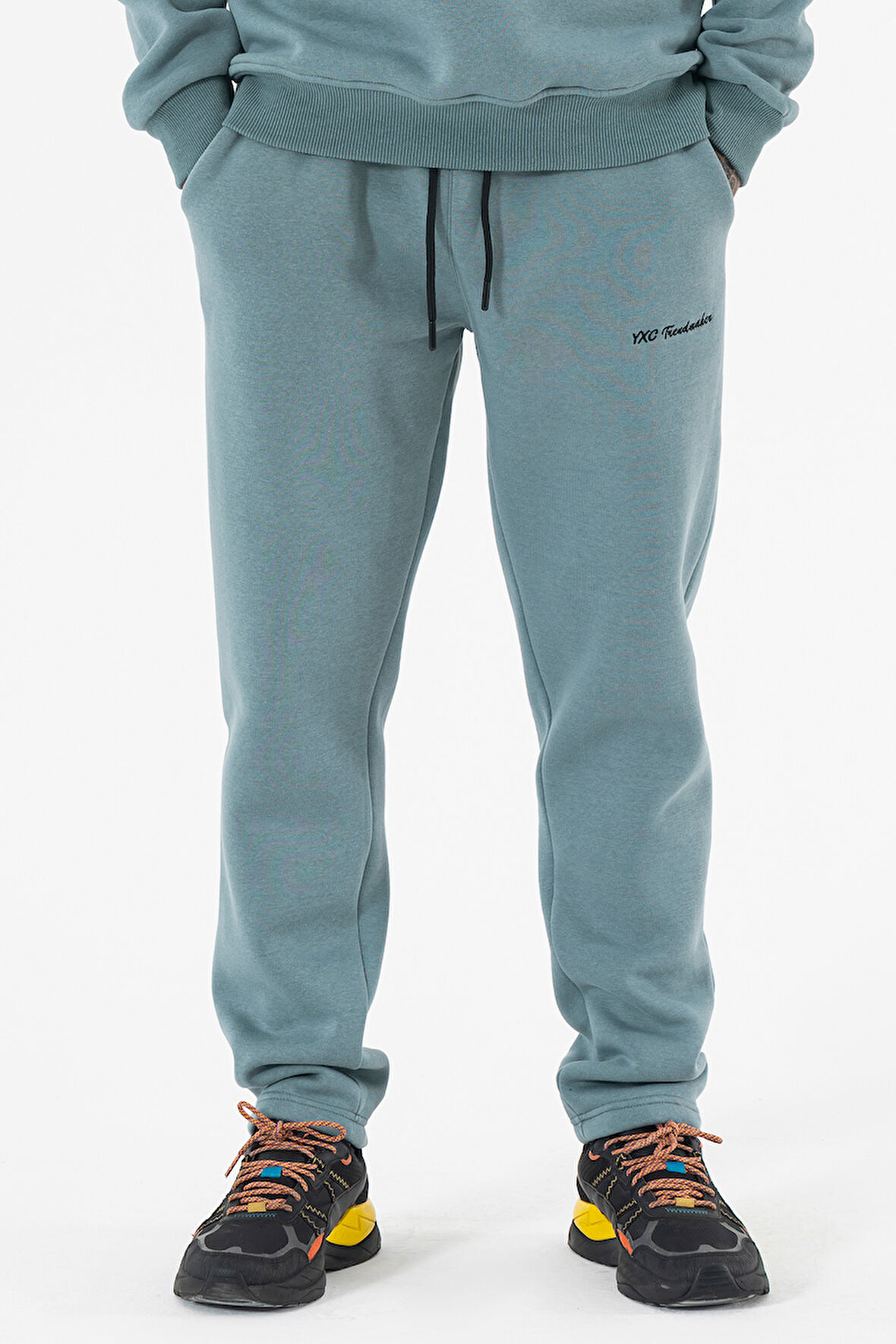 Erkek Açık Mavi Eşofman Altı Rahat Kalıp 3 iplik Şardonlu Düz Paça