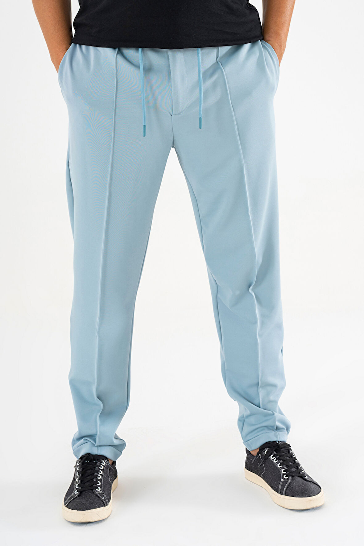 Erkek Açık Mavi Çımalı Rahat Spor Pantolon Duble Paça Jogger Eşofman Altı