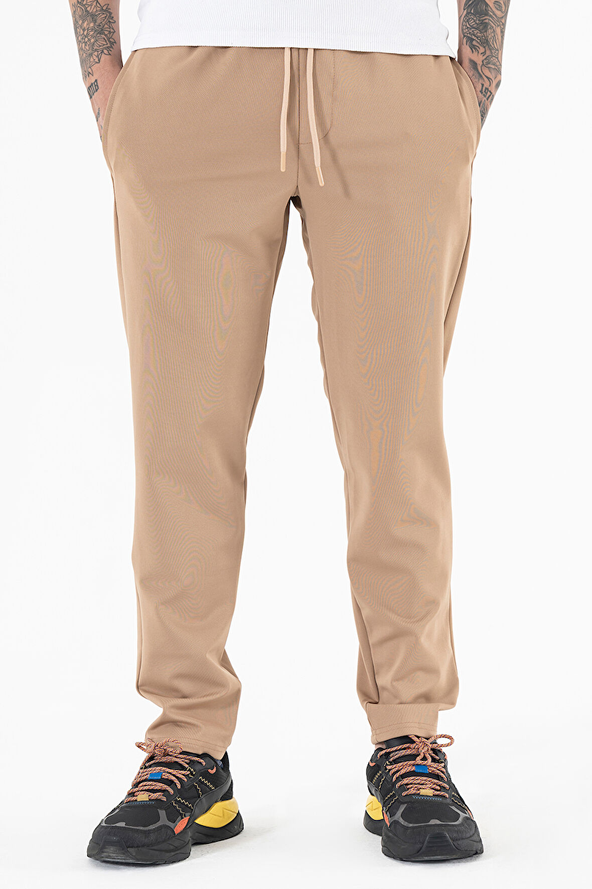 Erkek Vizon Rahat Kesim Likralı Spor Pantolon İpli Bel Düz Paça