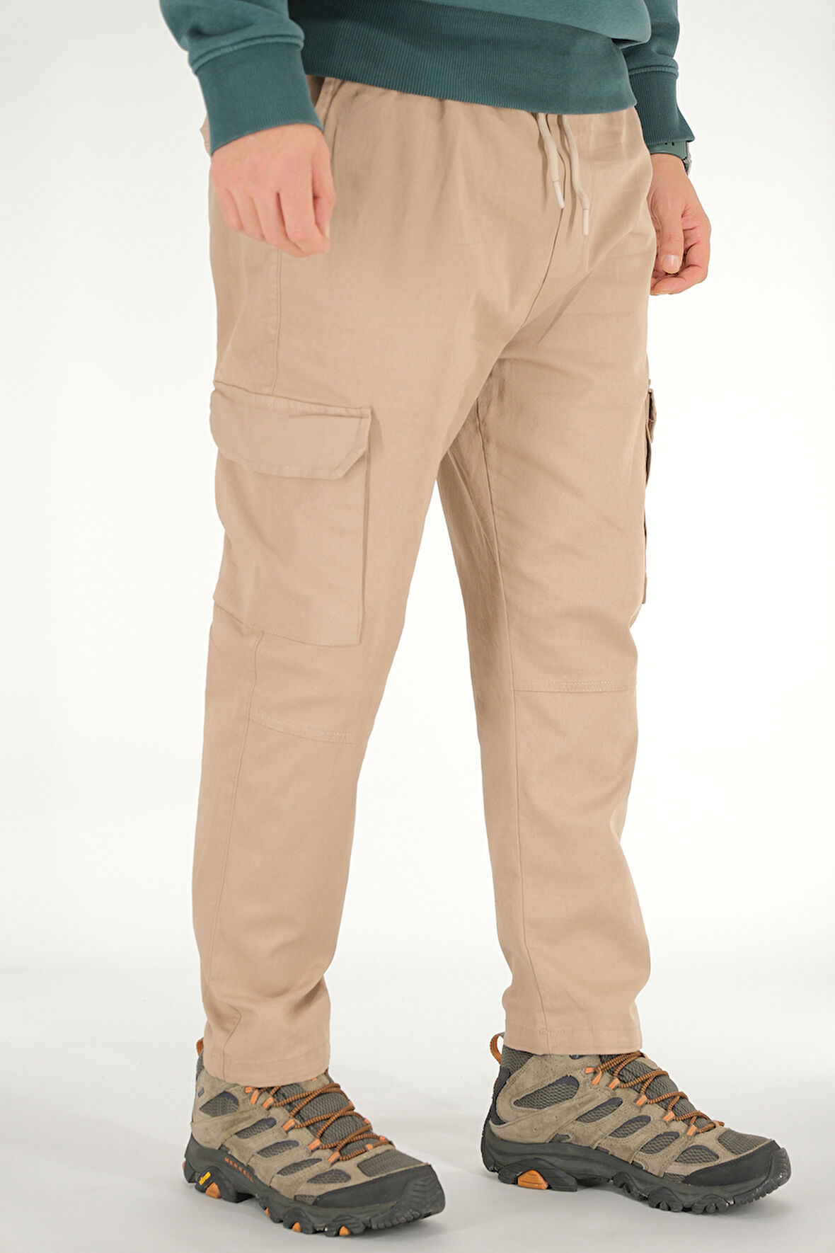 Erkek Vizon Kargo Pantolon Rahat Kesim Pamuklu Lastikli Bel