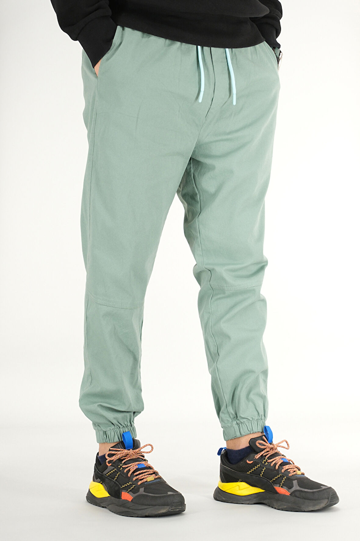 Erkek Mint Jogger Pantolon Rahat Kesim Pamuklu Lastikli Paça İpli