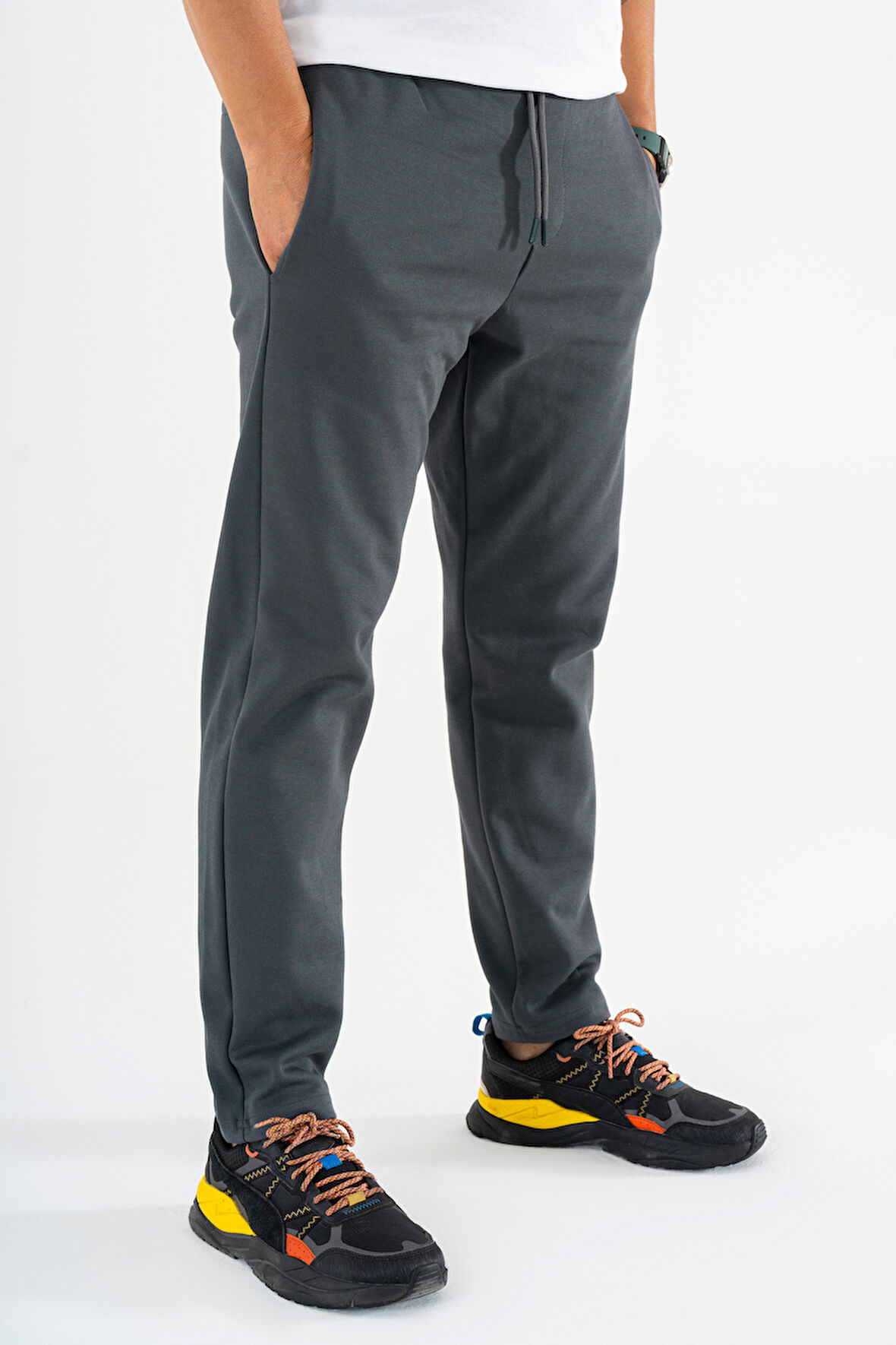 Erkek Füme Jogger Pantolon Bağcıklı Lastikli Bel Rahat Kesim Eşofman Altı