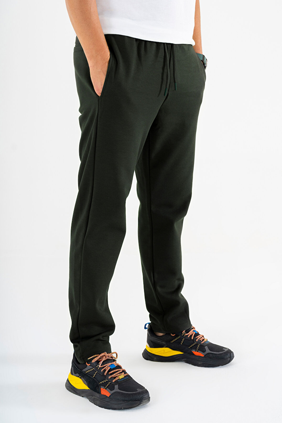 Erkek Haki Jogger Pantolon Bağcıklı Lastikli Bel Rahat Kesim Eşofman Altı