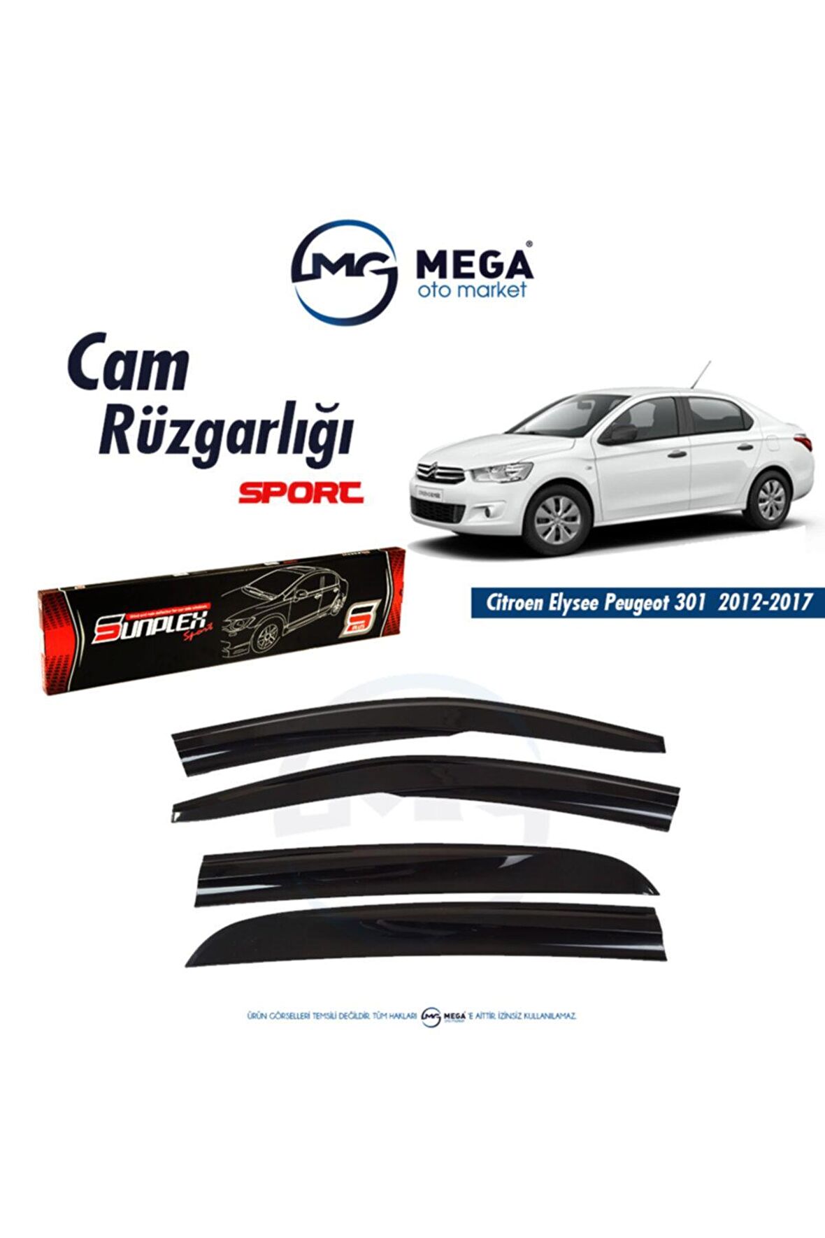 Citroen C-ellyse 2012-2018 Mugen Cam Rüzgarlık