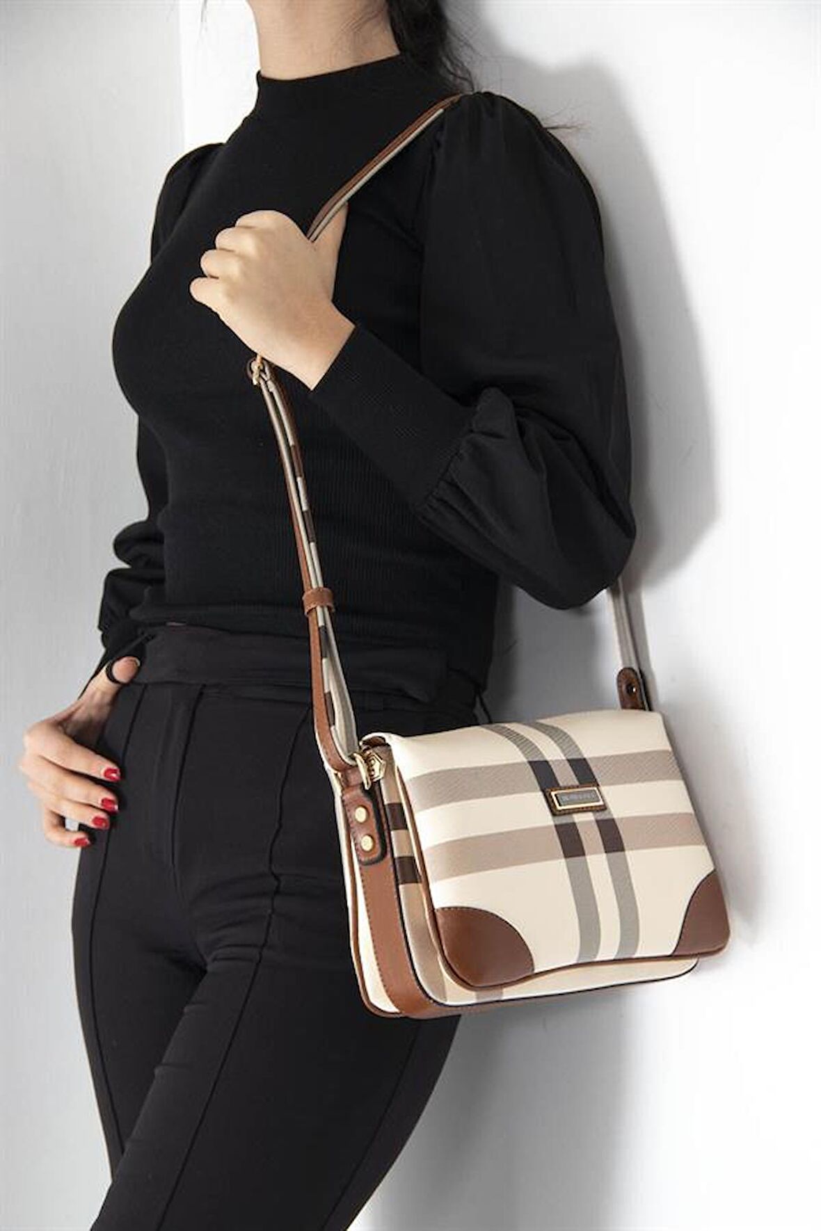 Silver  Polo Krem - Taba NV784 Kadın Çapraz Çanta