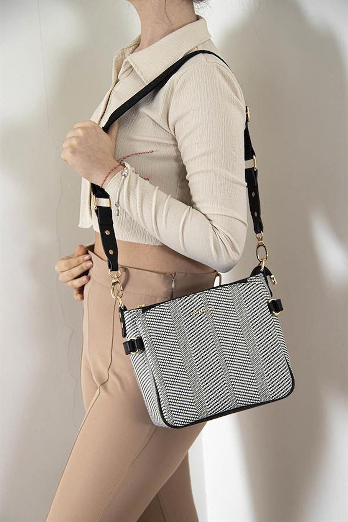 Silver  Polo Siyah Beyaz - Siyah NV884 Kadın Çapraz Çanta