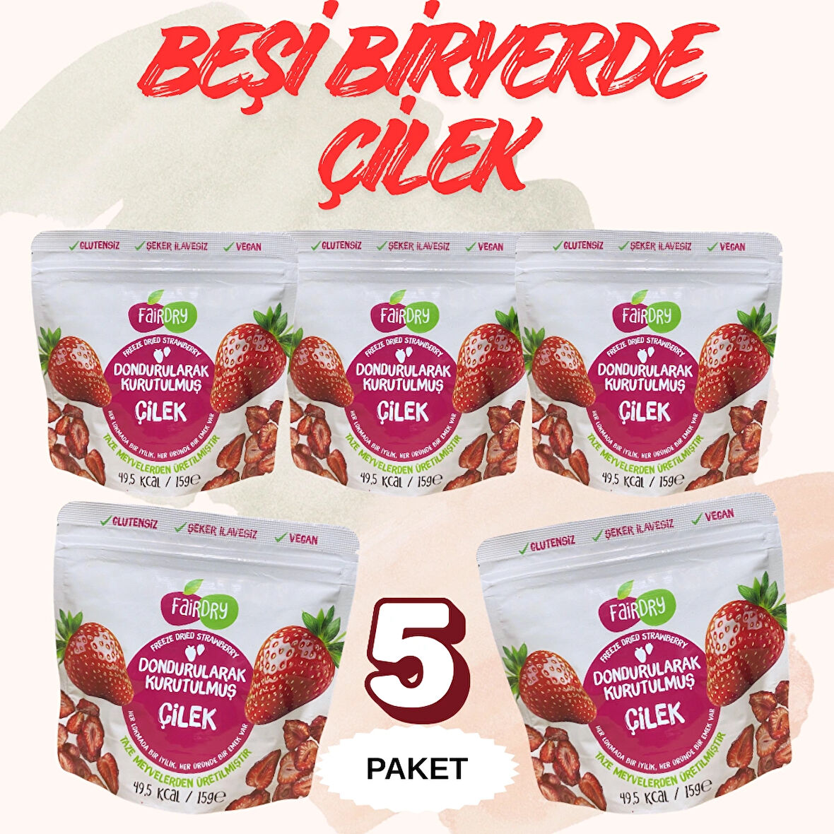 FairDry Beşibiryerde Çilek Dilim, Freeze Dried, Dondurularak Kurutulmuş, Meyve Kurusu, Katkısız, Çıtır Meyve Cipsi