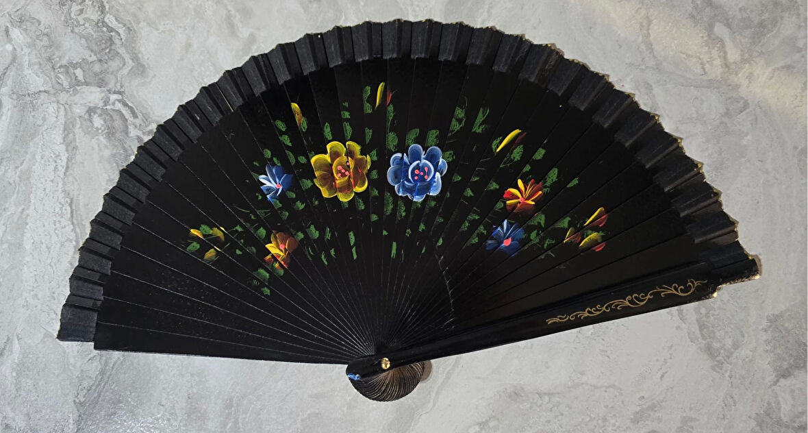 Bambu Çift Taraflı Siyah Yelpaze 12'li Paket