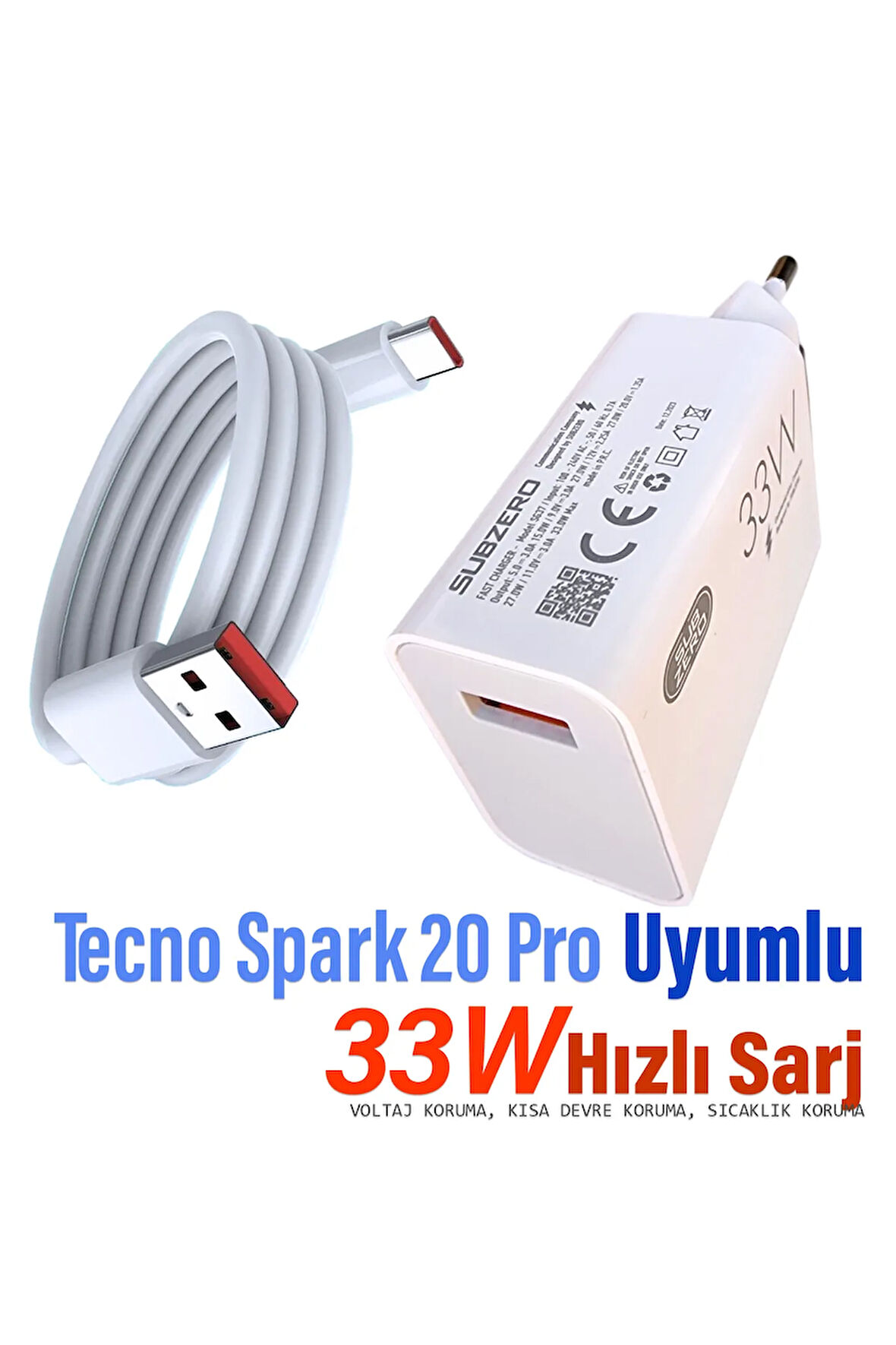 Tecno Spark 20 Pro Şarj Aleti 33W HIZLI Şarj ve 5A Kablosu