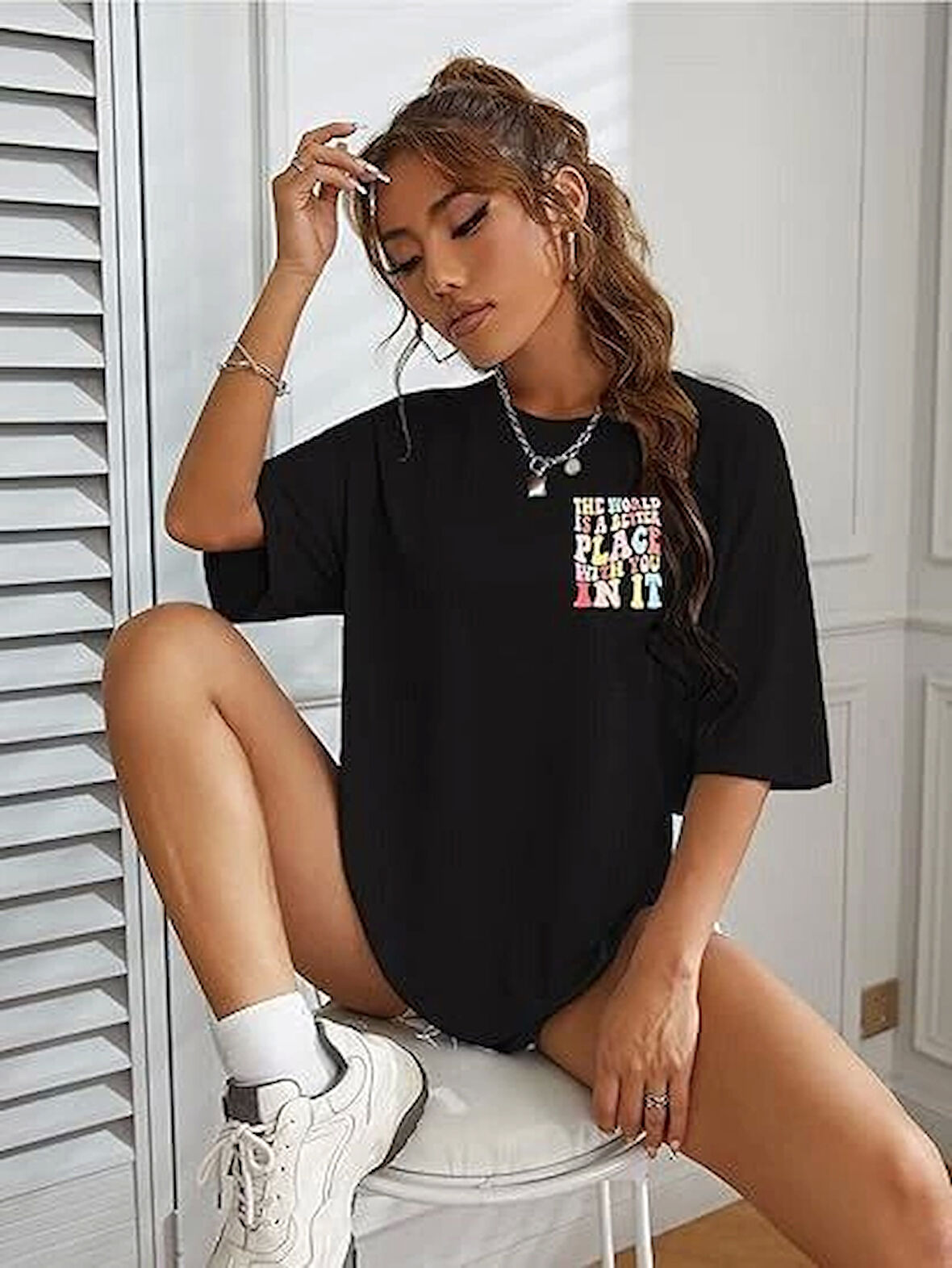 SUPPLİERBY Bisiklet Yaka Baskılı T-shirt - Siyah