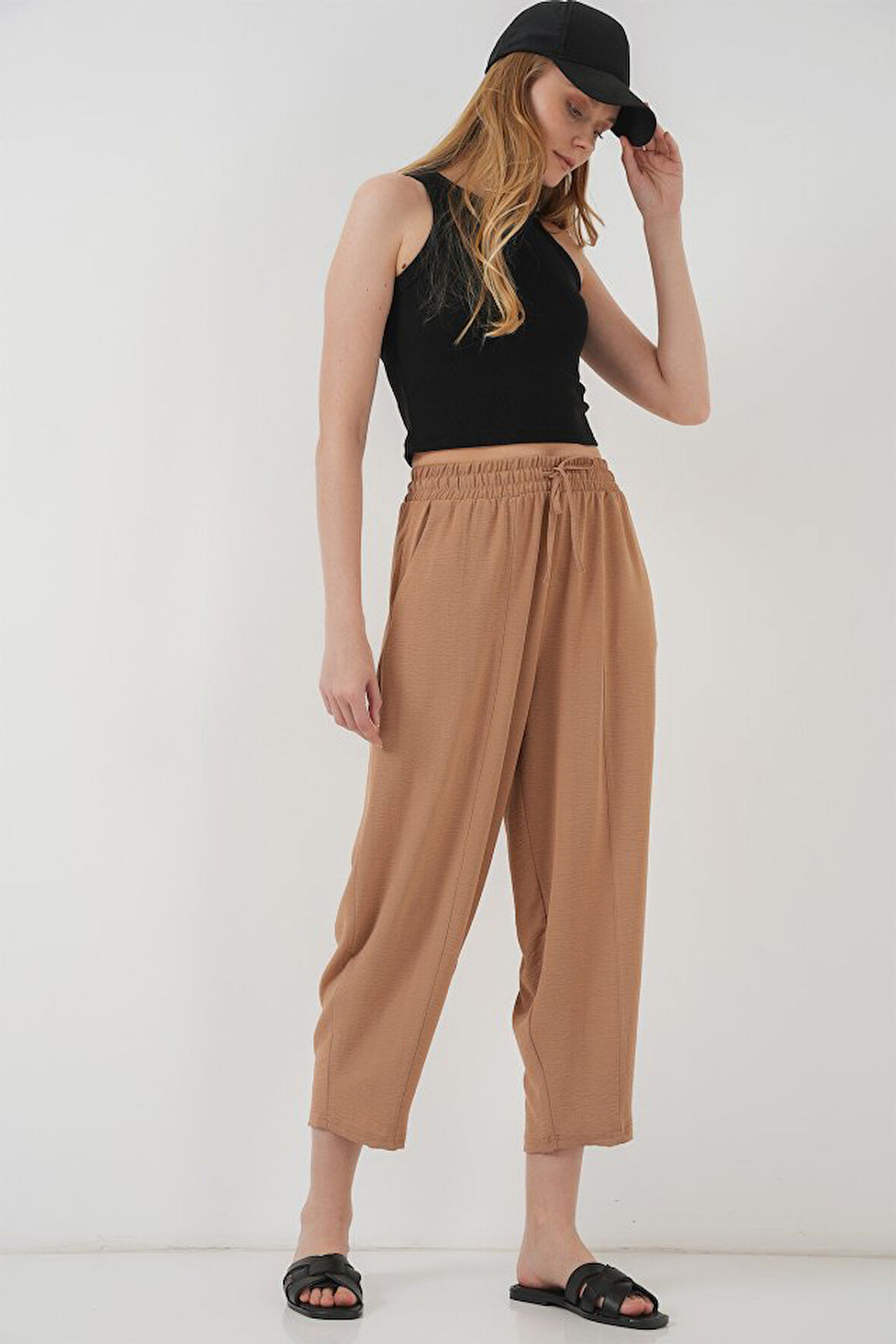 SUPPLİERBY 6591 Dokuma Şalvar Pantolon - Camel