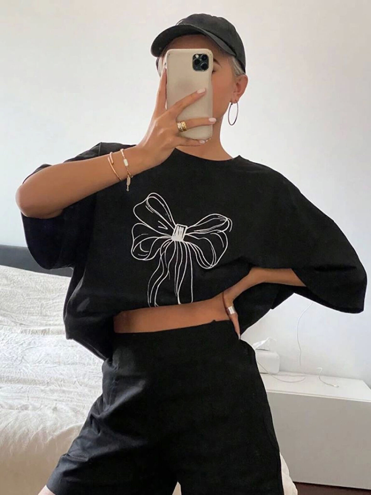 SUPPLİERBY Baskılı Oversize T-shirt - Siyah