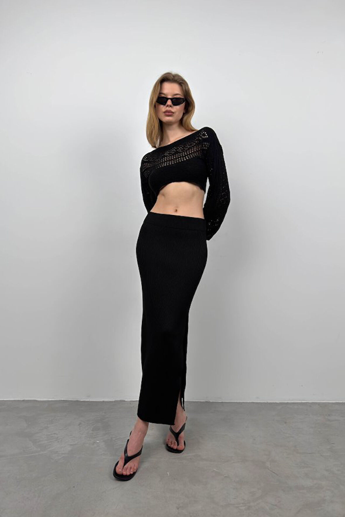 SUPPLİERBY Örgü Detay Crop Triko Bluz