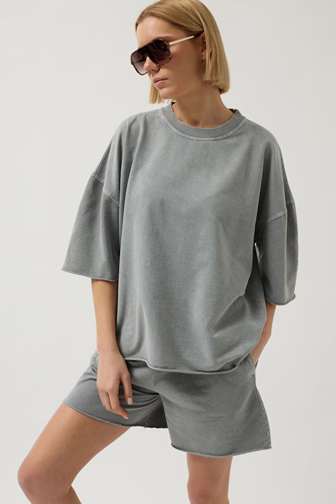 SUPPLİERBY Oversize Lazer Kesim Bisiklet Yaka T-Shirt