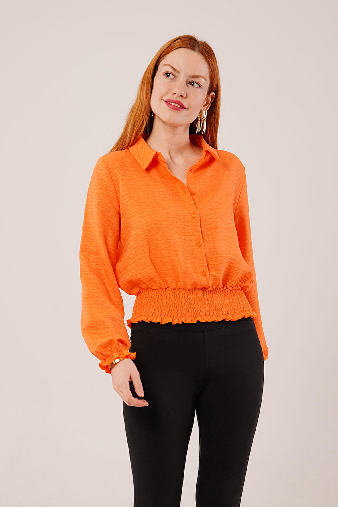 SUPPLİERBY Bel Ve Bilek Lastikli Turuncu Bluz