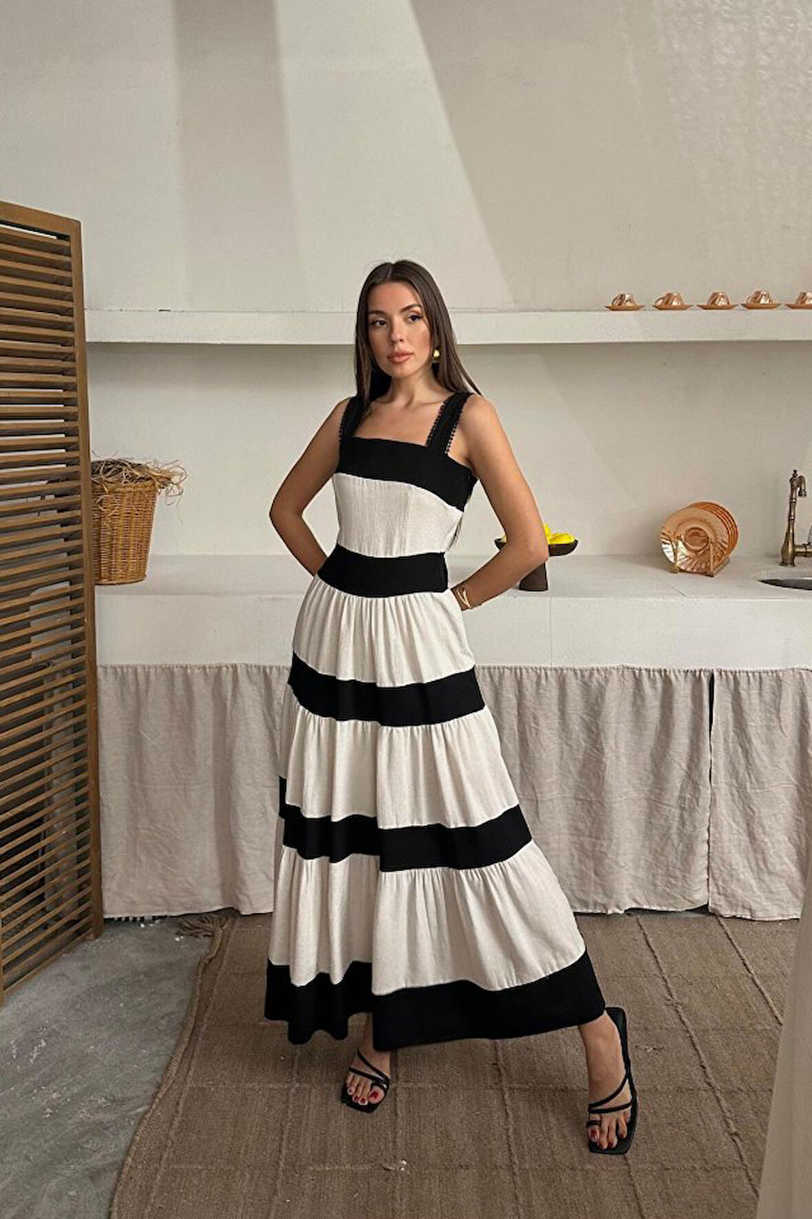 SUPPLİERBY Bej Arkası Fiyonklu Keten Elbise