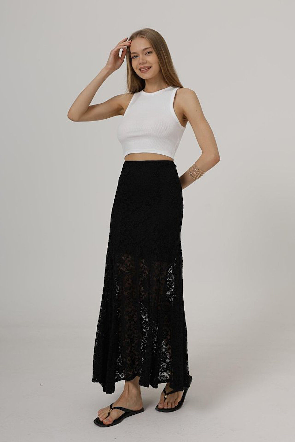 SUPPLİERBY Bel Lastikli Dantel Etek - Siyah