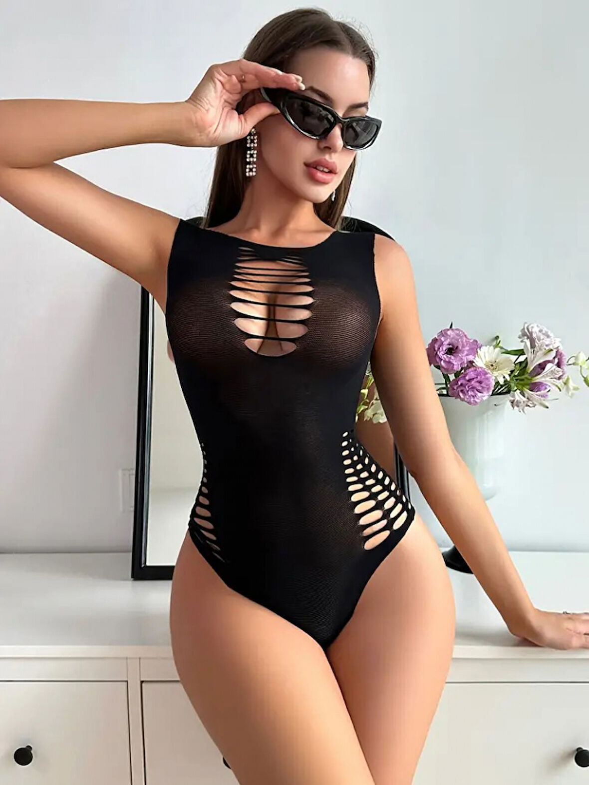 SUPPLİERBY Kadın Sıfır Kol Göğüs, Sırt Ve Yanları Kesik Detay çıtçıtlı Viskon Bodysuit
