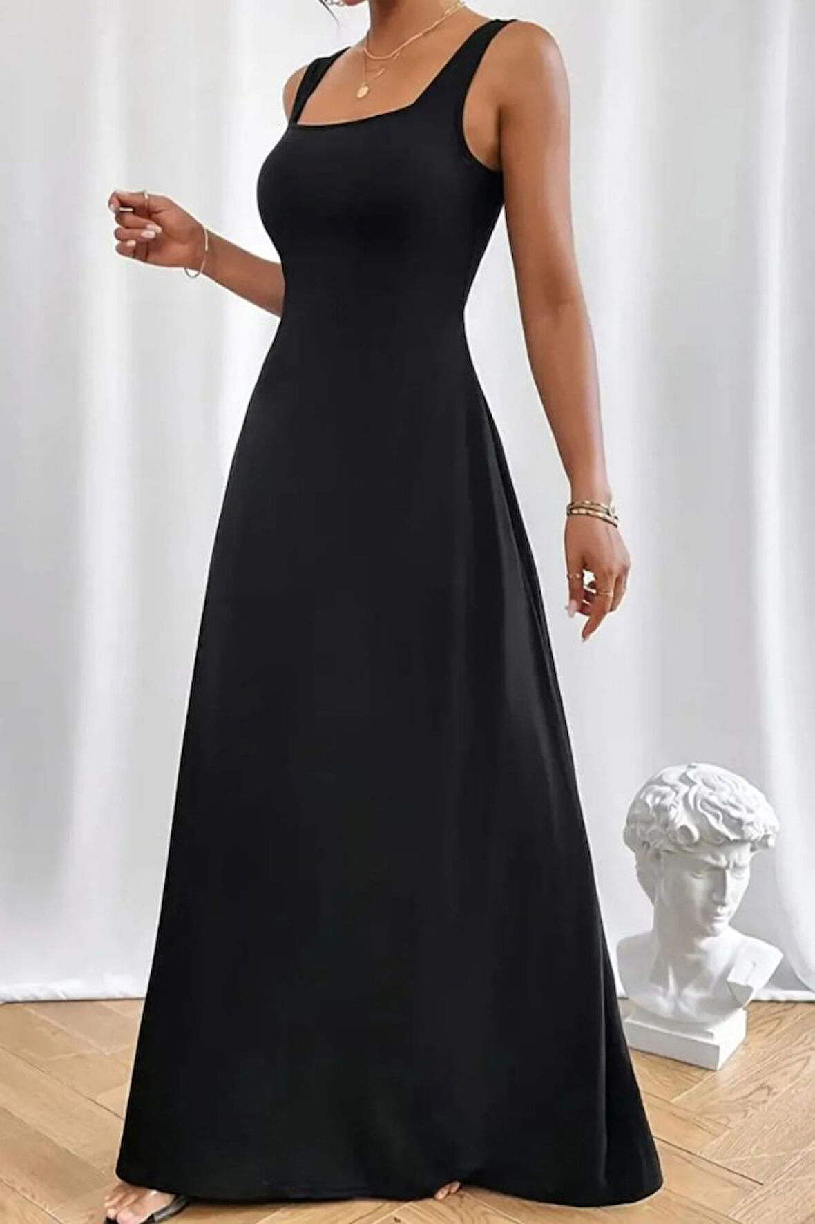 SUPPLİERBY Kadın Askılı U Yaka Janjan Krep Elbise