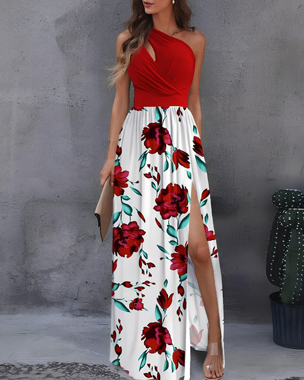 SUPPLİERBY Kadın Tek Omuzdan Askılı Damla Detaylı üst Dalgıç Alt Süprem Maxi Elbise