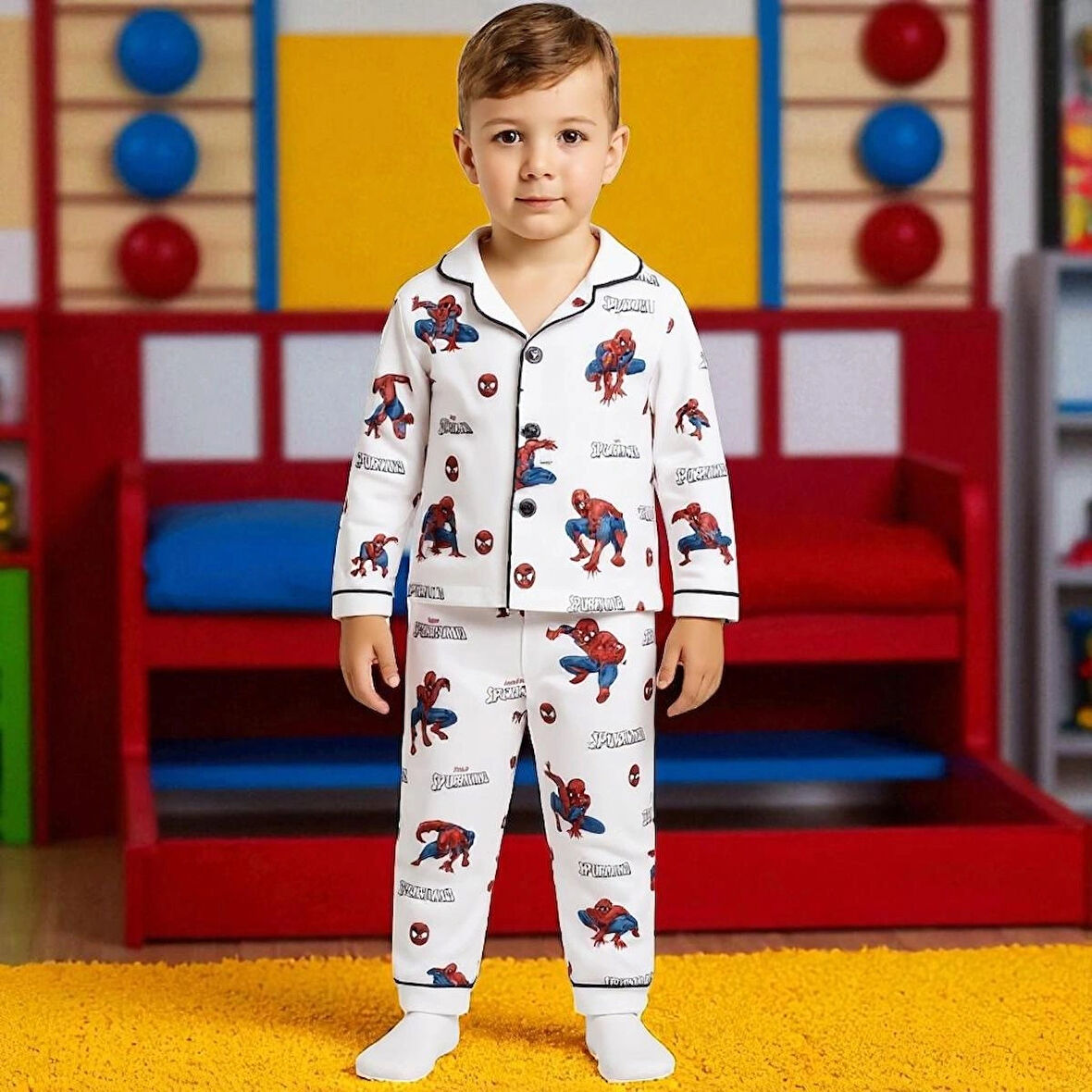 ERKEK ÇOCUK KARAKTER BASKILI %100 PAMUKLU RENKLİ PİJAMA TAKIMI