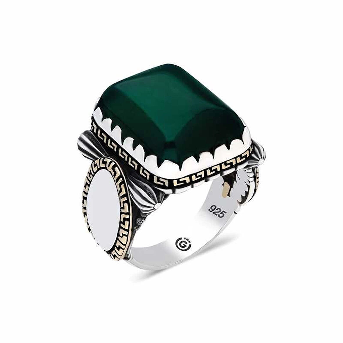 Supertrend Gümüş Zirkon Yeşil Taşlı Kare Erkek Yüzük