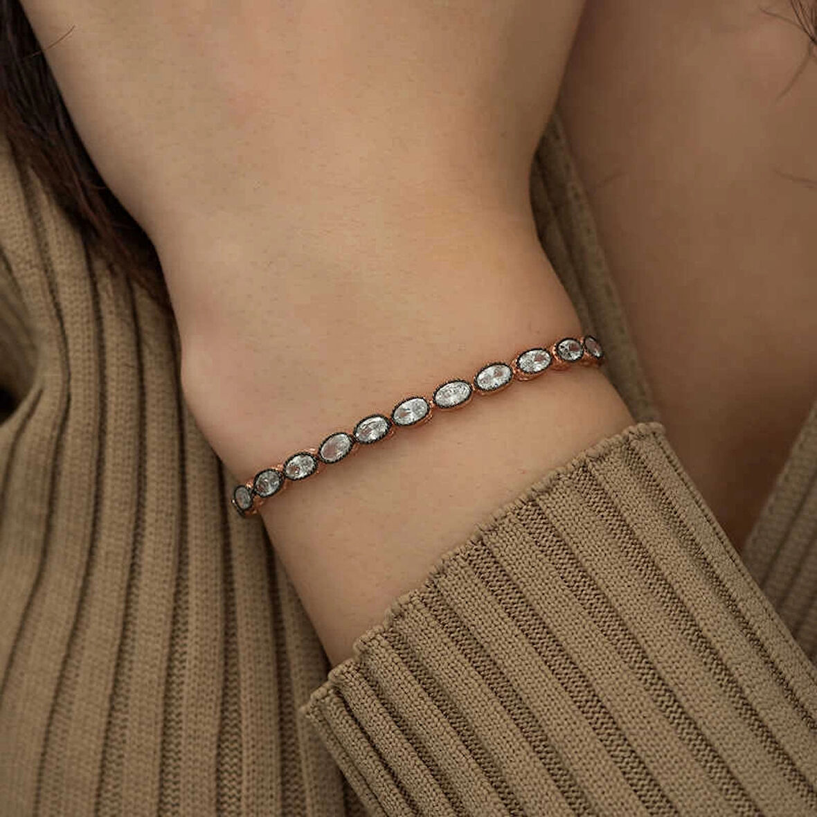 Supertrend Gümüş Rose Oval Kesim Elmas Montür Asansör Bileklik