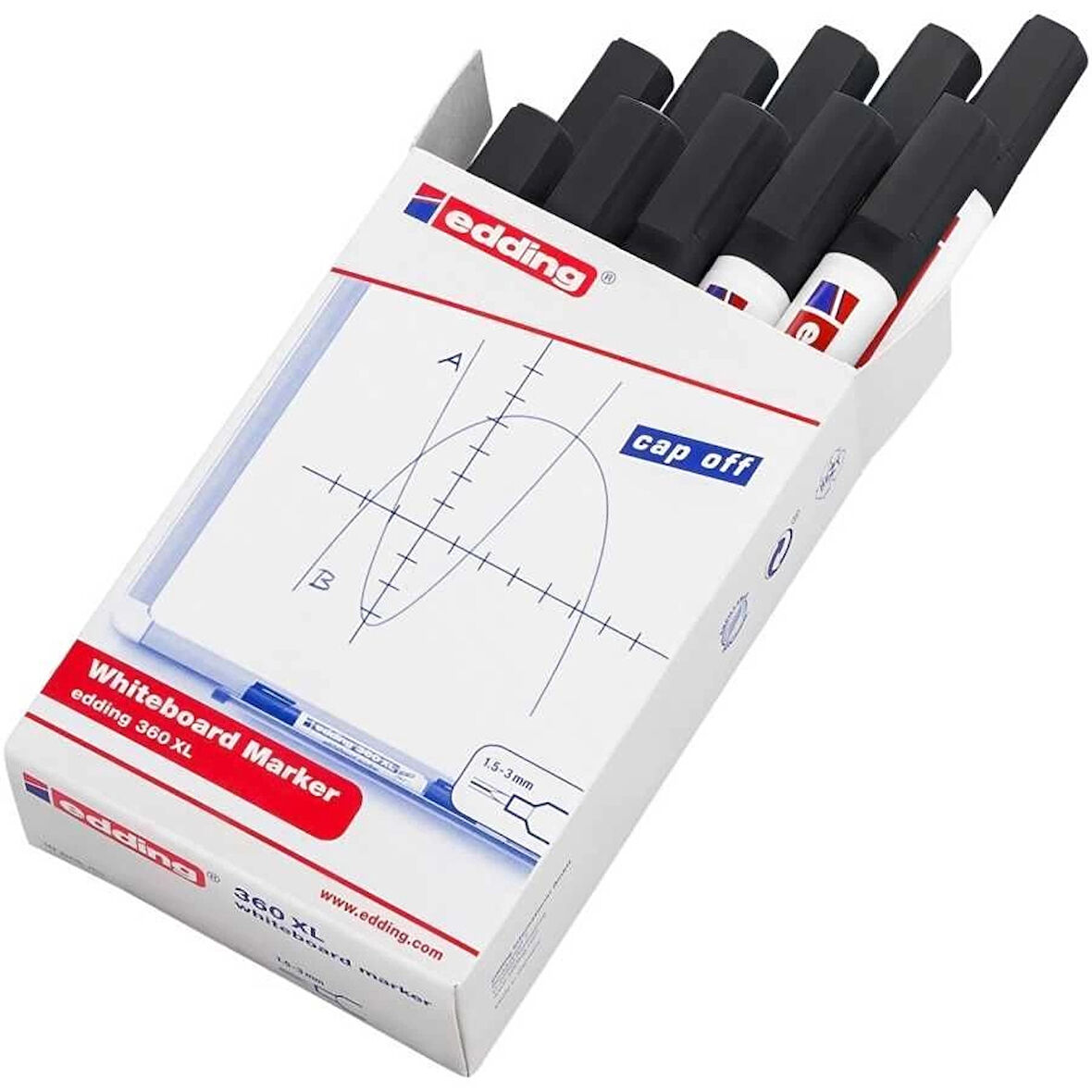 Supertrend 360 XL Whiteboard Marker Doldurulabilir Yazı Tahtası Kalemi 10'lu Kutu Siyah