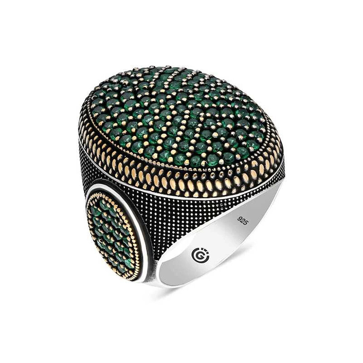 Supertrend Gümüş Yeşil Zirkon Taşlı Oval Erkek Yüzük