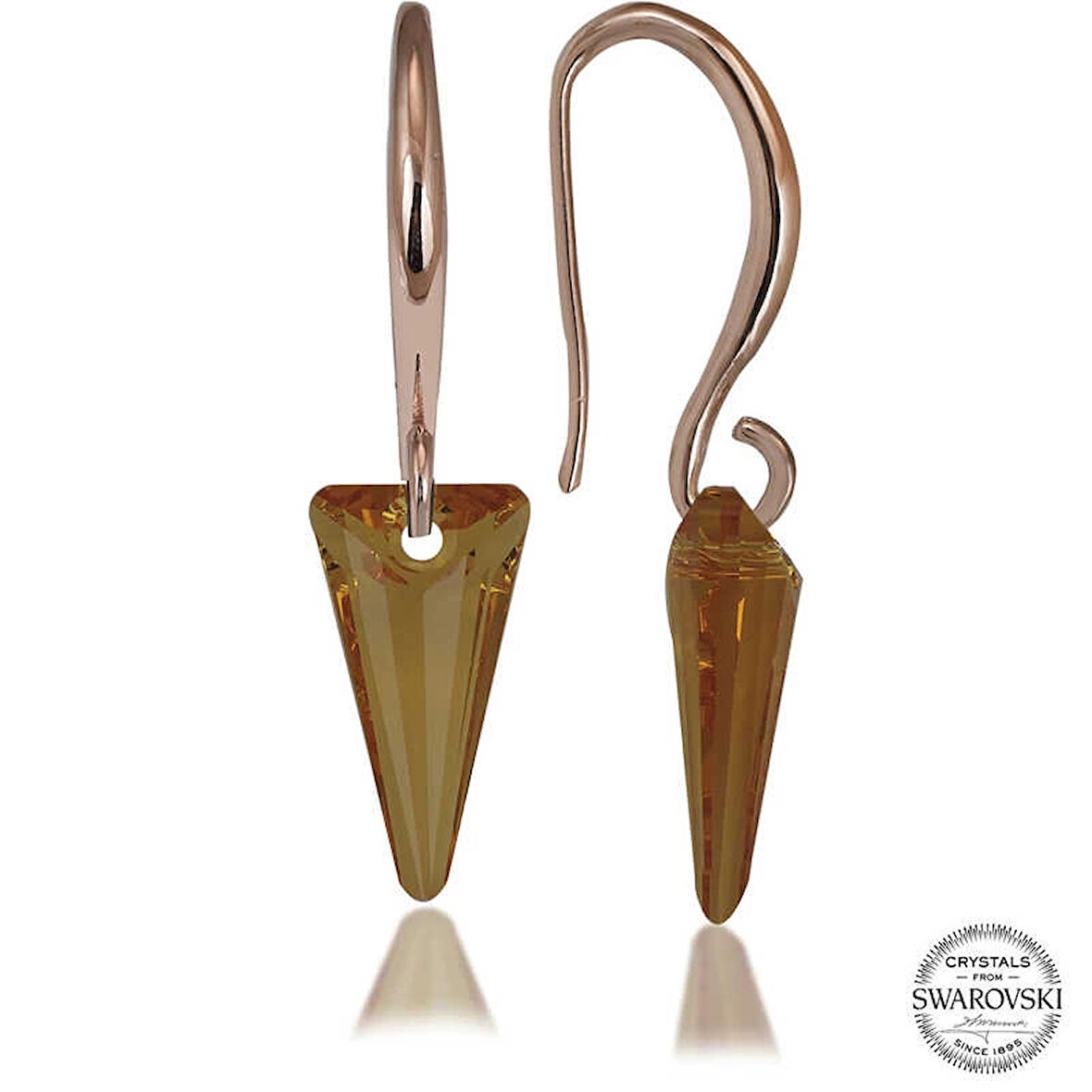 Supertrend Swa Crystal Taşlı Gümüş Sarı Taşlı Üçgen Sallantılı Kadın Küpe