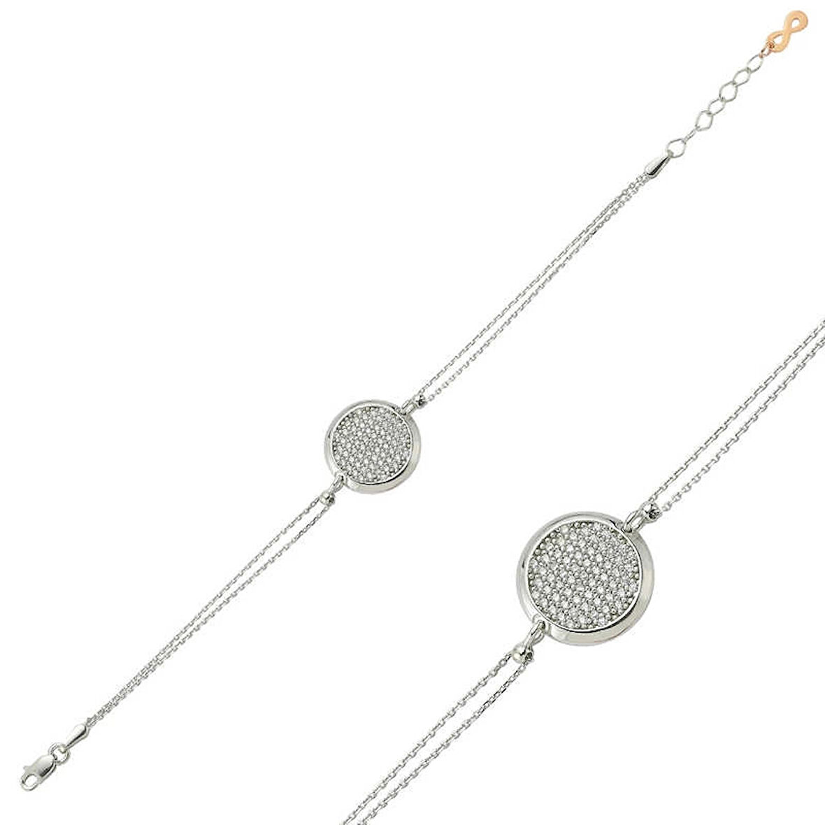 Supertrend Gümüş Beyaz Taşlı Yuvarlak Kadın Bileklik