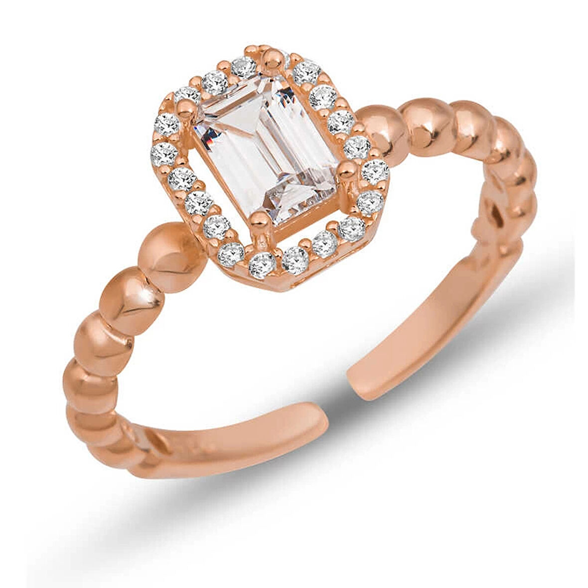 Supertrend Gümüş Ayarlanabilir Rose Beyaz Baget Taşlı Kadın Yüzük