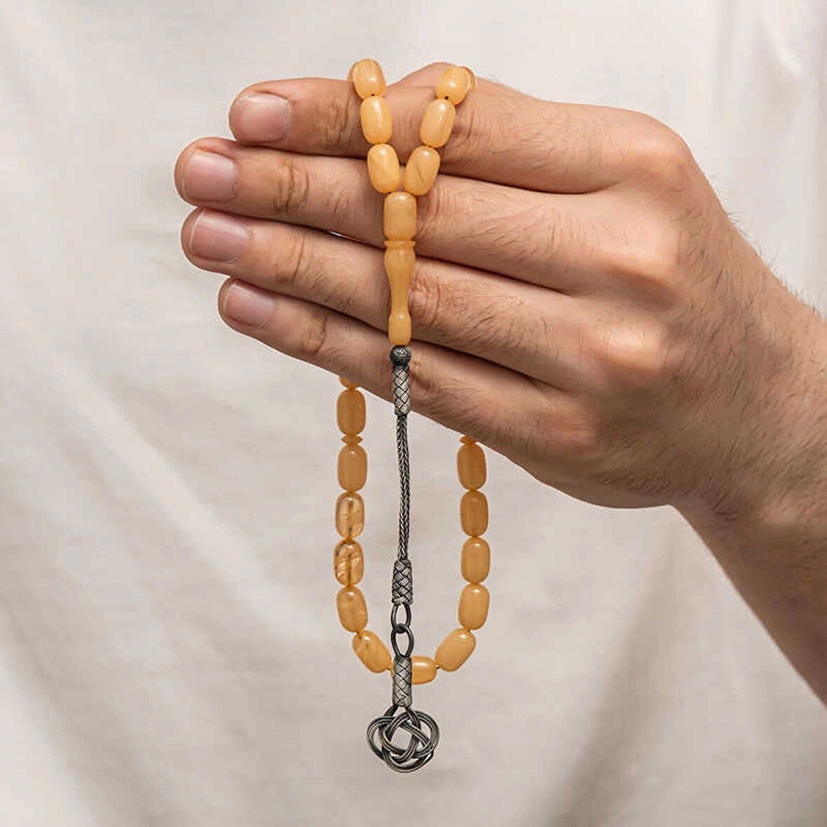 Supertrend Gümüş Kazaz Püsküllü Sıkma Kehribar Tesbih