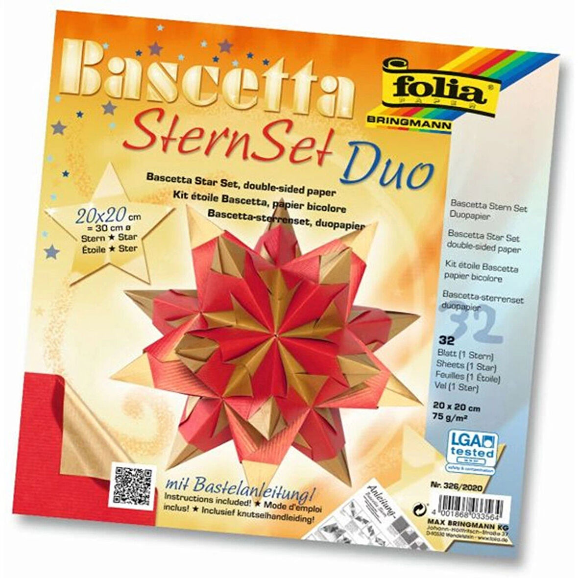 Supertrend Bascetta Stern Çift Taraflı Origami Kağıdı 20x20 cm. 32 Yaprak HOT RED / GOLD