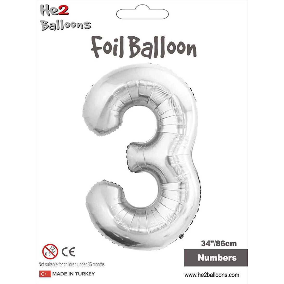 3 Rakam Gümüş Folyo Balon 34"