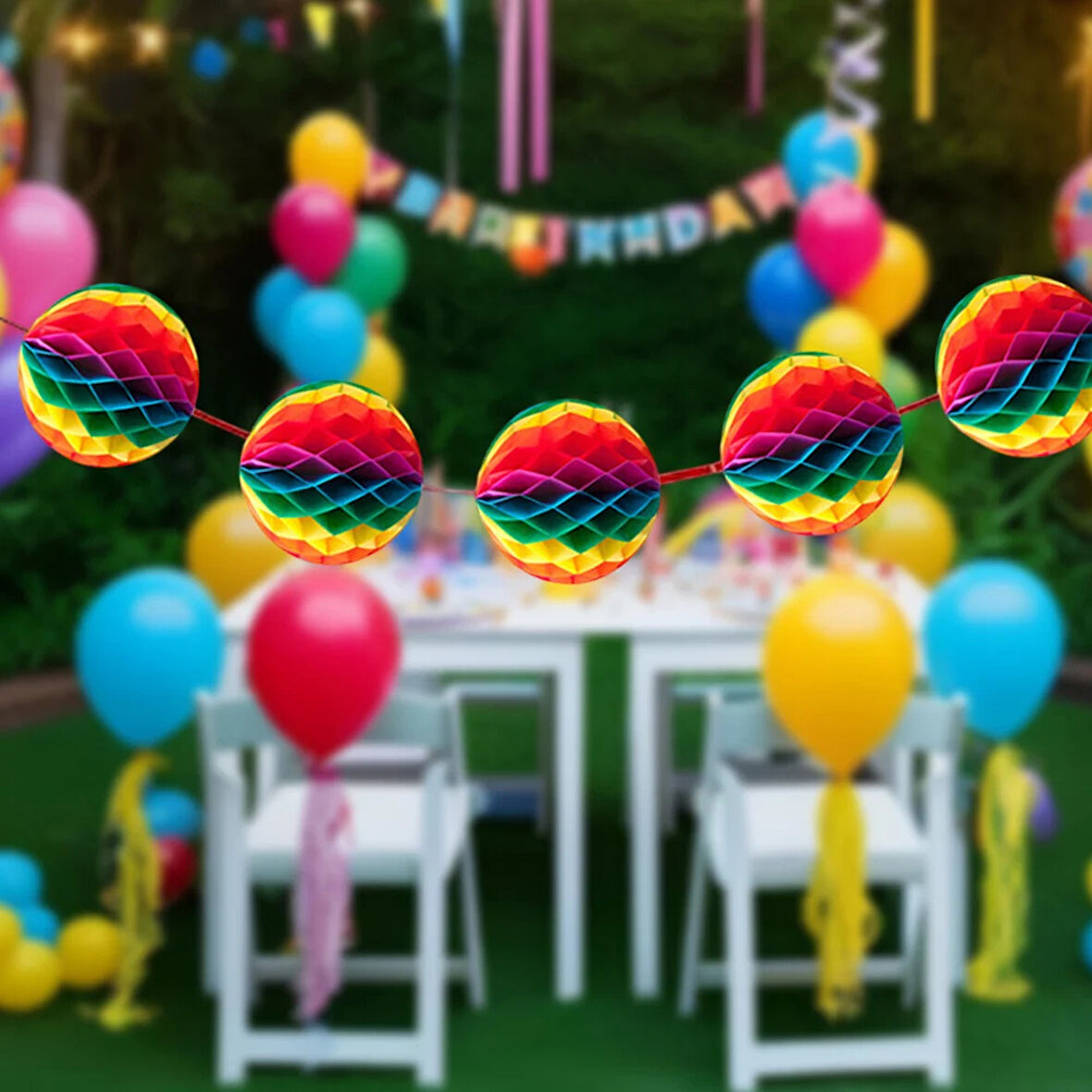 Gökkuşağı Petekli Kağıt Zincir Süs