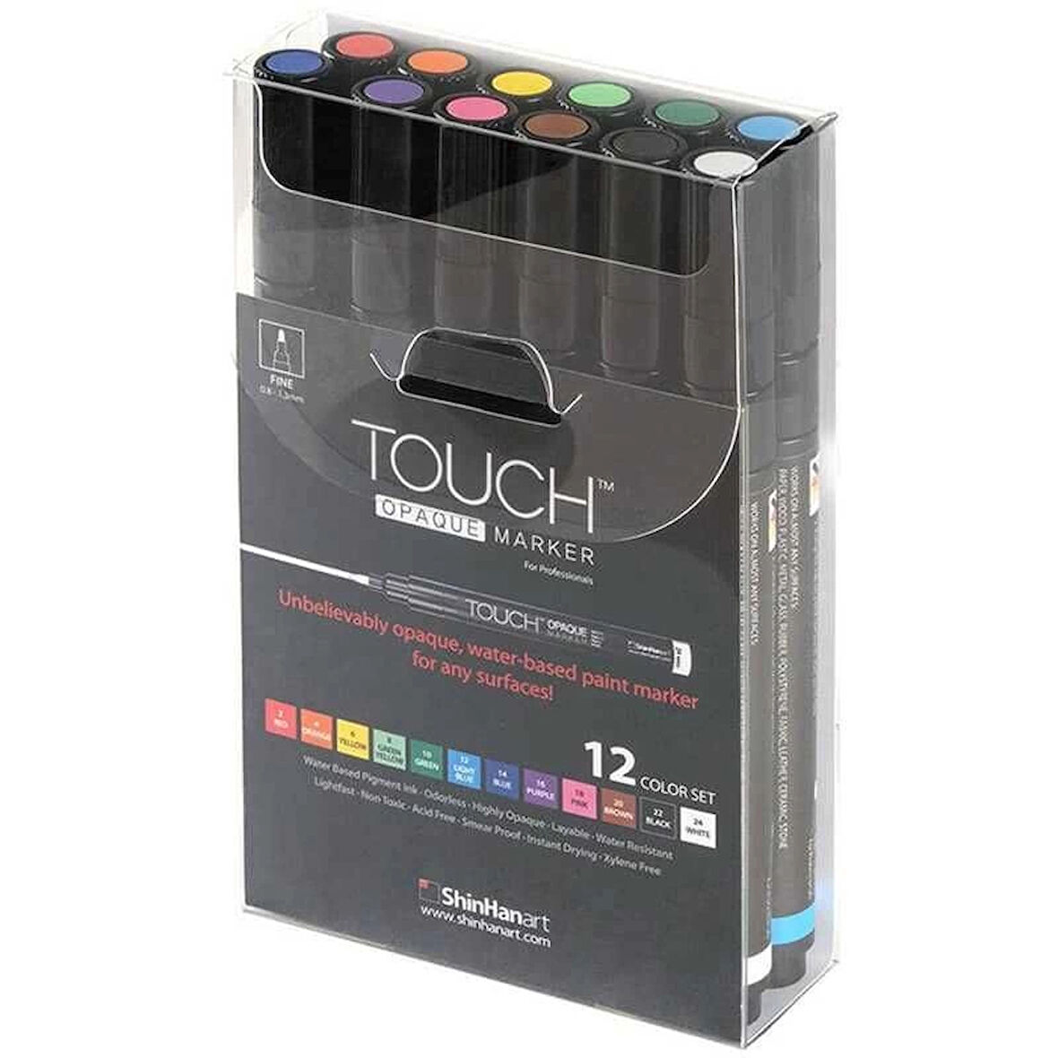 Touch Opaque Marker Su Bazlı Akrilik Boyama Markörü Kalemi Seti 12 Renk Fine Uç (0.8-1.3 mm)