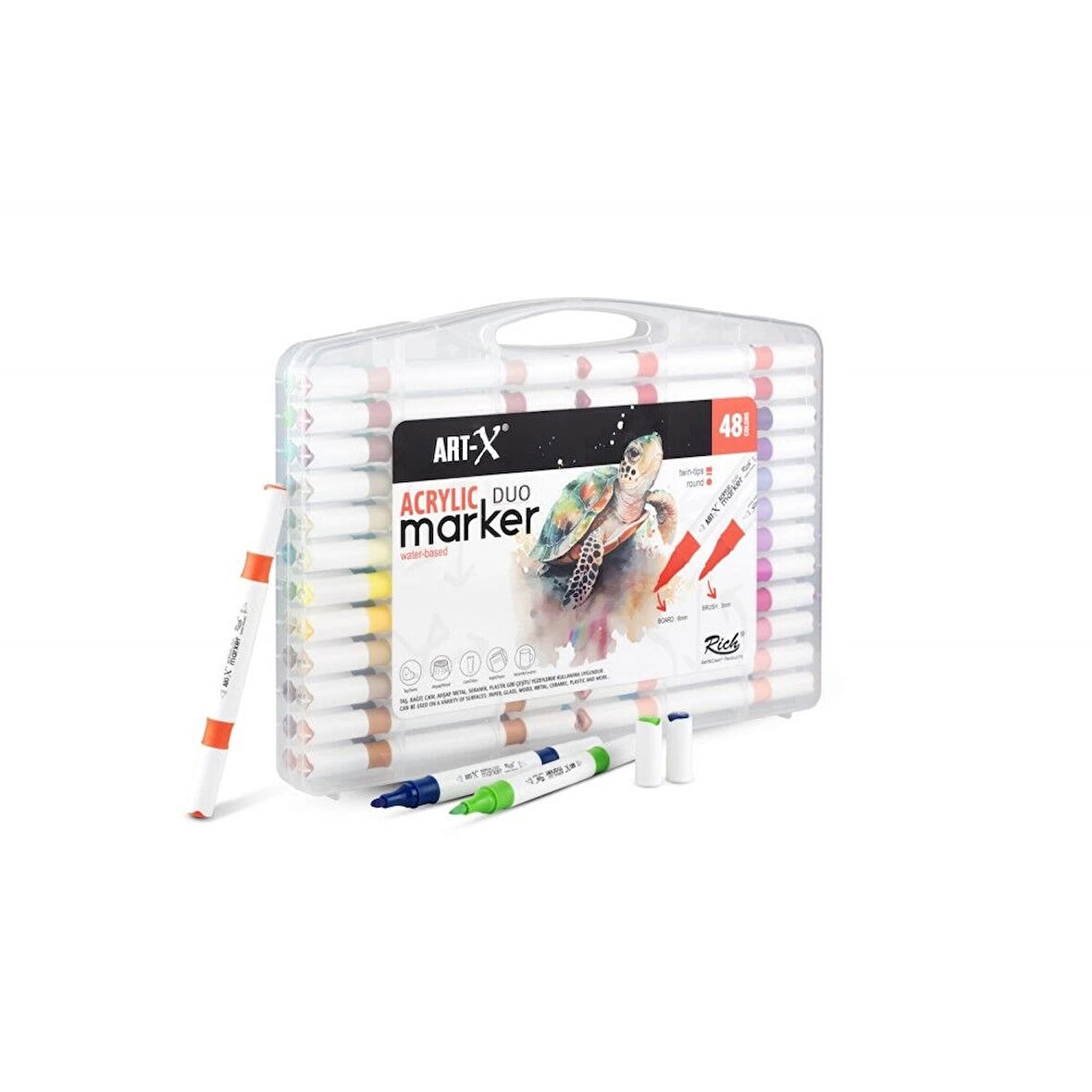 Supertrend Supertrend Acrylic Duo Marker Çift Uçlu Su Bazlı Akrilik Boyama Markörü Seti 48 RENK