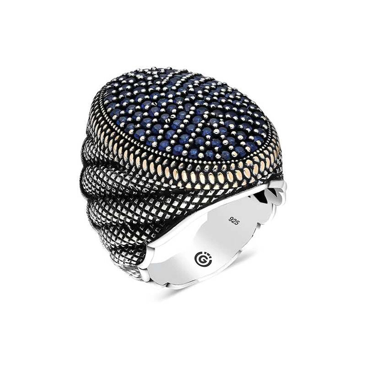 Supertrend Gümüş Lacivert Zirkon Taşlı Oval Erkek Yüzük