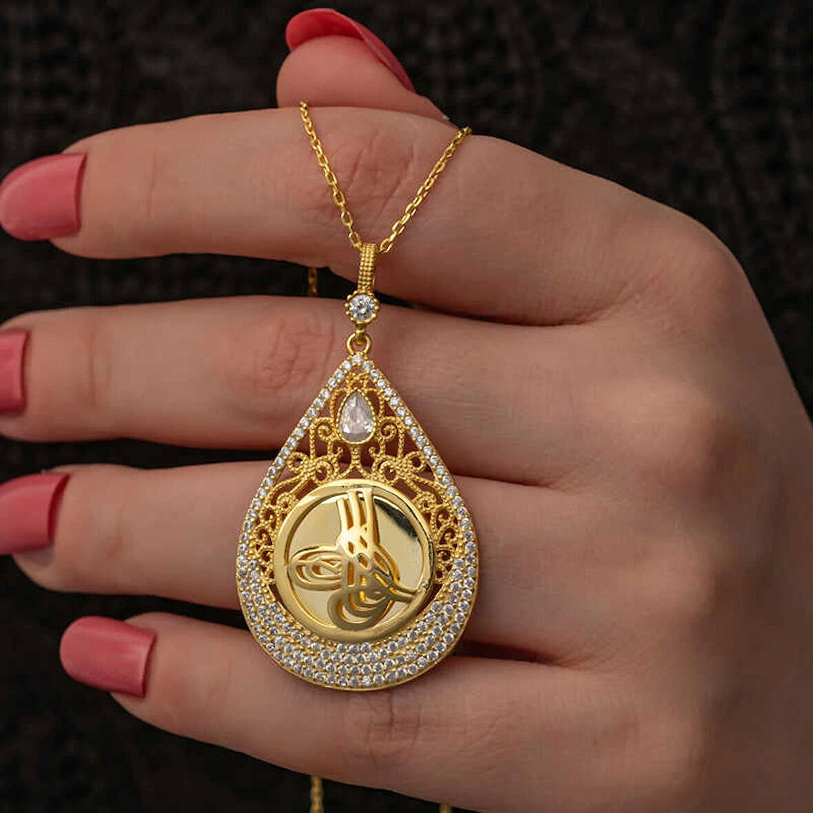 Supertrend Gümüş Gold Kaplama Damla Tuğralı Kadın Kolye