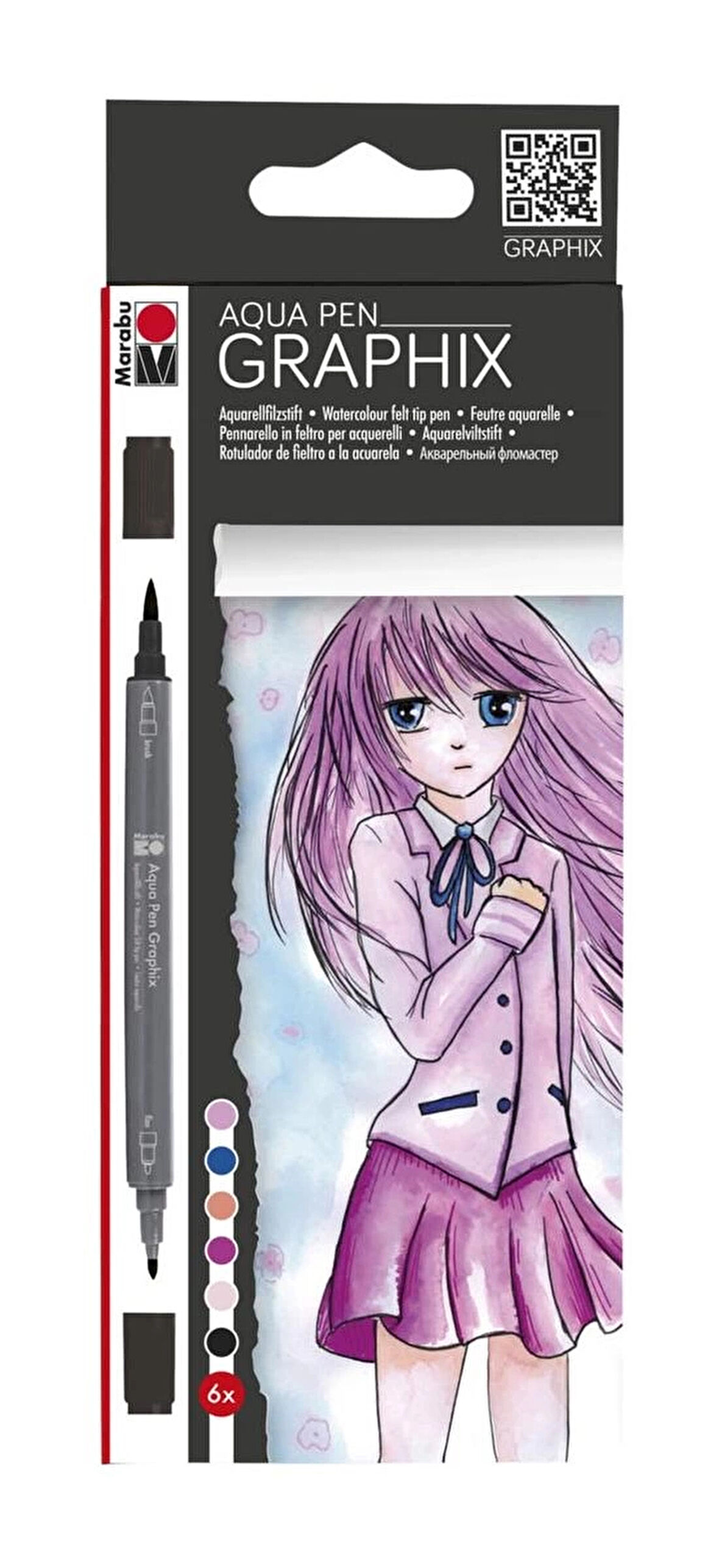 Supertrend Graphix Aqua Pen Çift Uçlu Grafik Çizim Manga Marker Kalemi Seti 6 Renk Ma Ke Manga