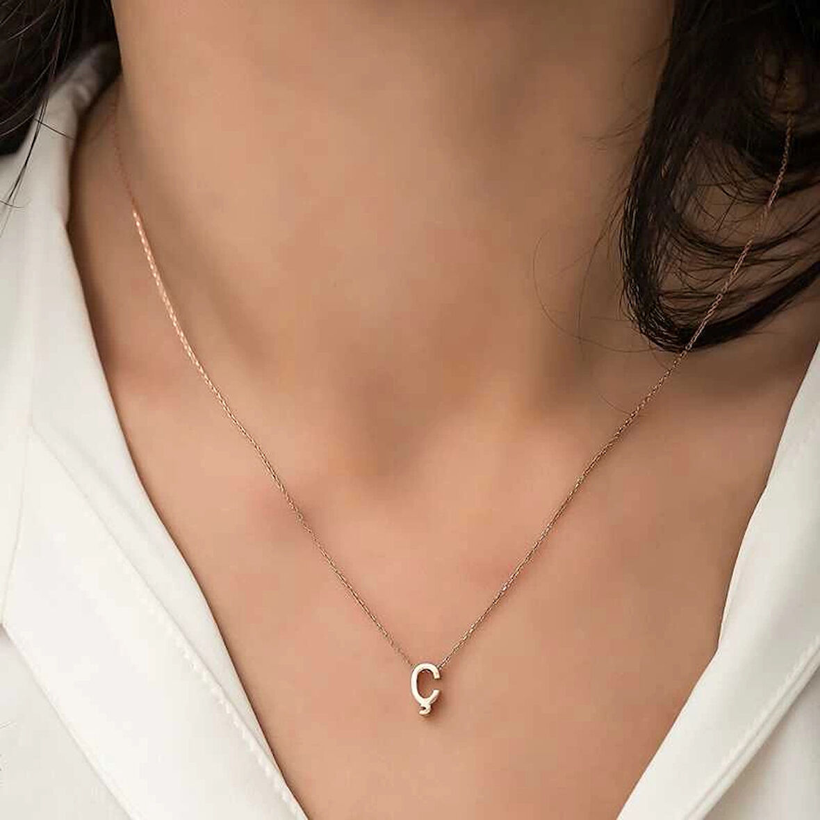 Supertrend Gümüş Rose 3 Boyutlu Ç Harf Kadın Kolye