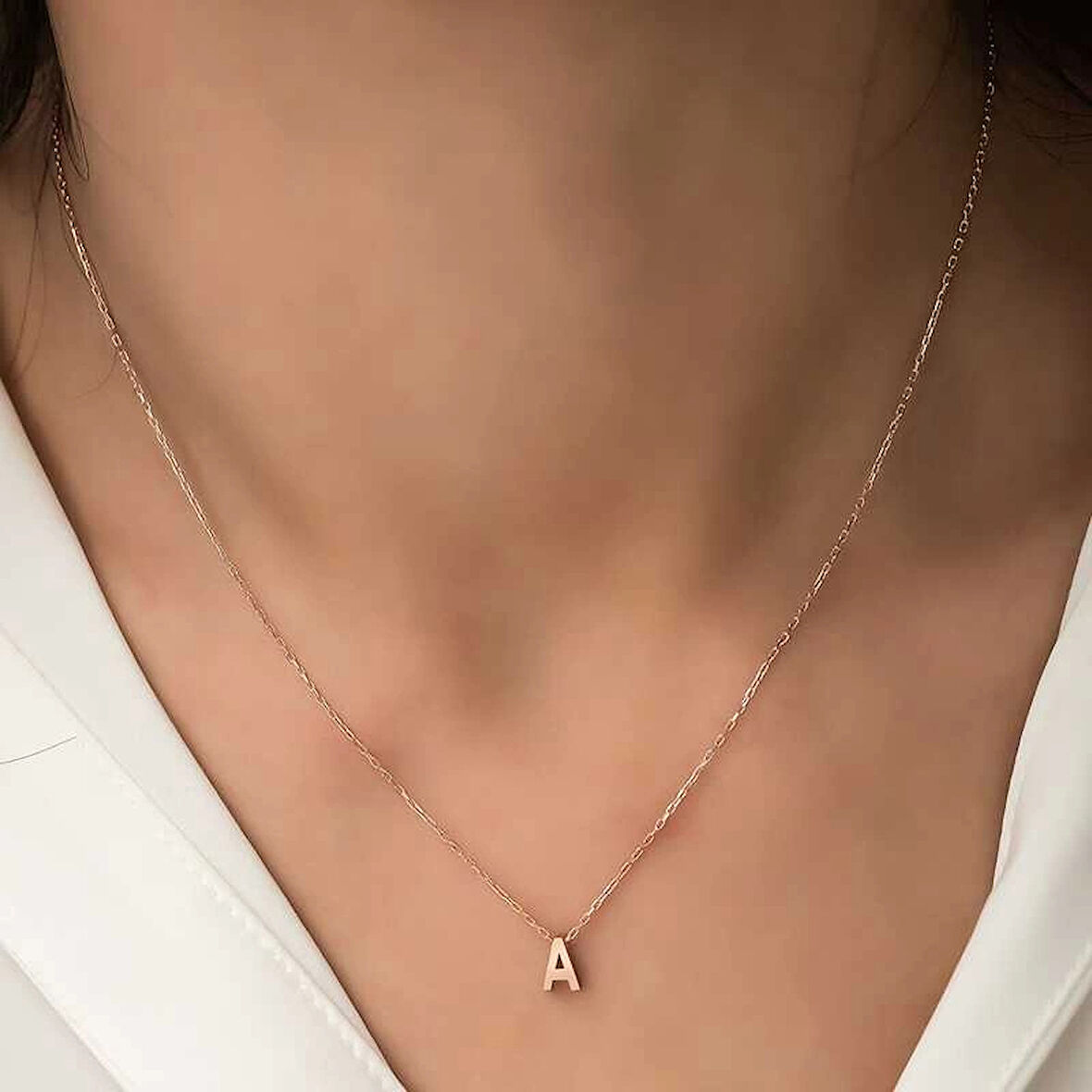 Supertrend Gümüş Rose 3 Boyutlu A Harf Kadın Kolye